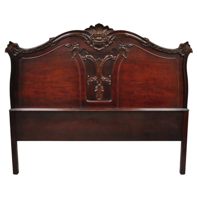 Antique French Style Hollywood Regency Carved Mahogany Full Size Bed
