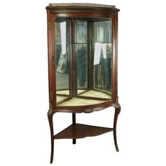 Antique French Style Horner Bros Mahogany and Bronze Bowed Corner Cabinet