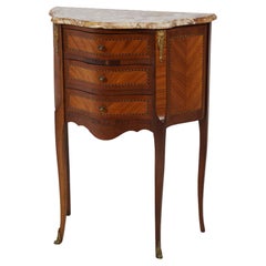 Antique French Style Inlaid Marble, Ormolu, King & Satinwood Side Stand, c1920