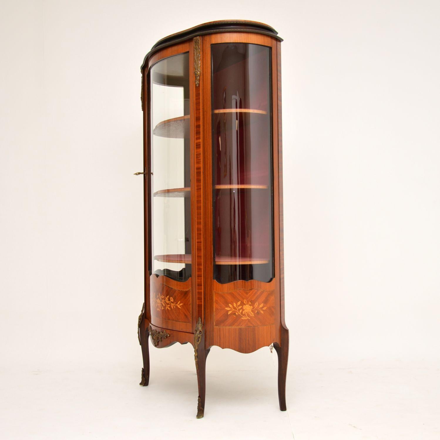 Louis XV Antique French Style Inlaid Marquetry Display Cabinet