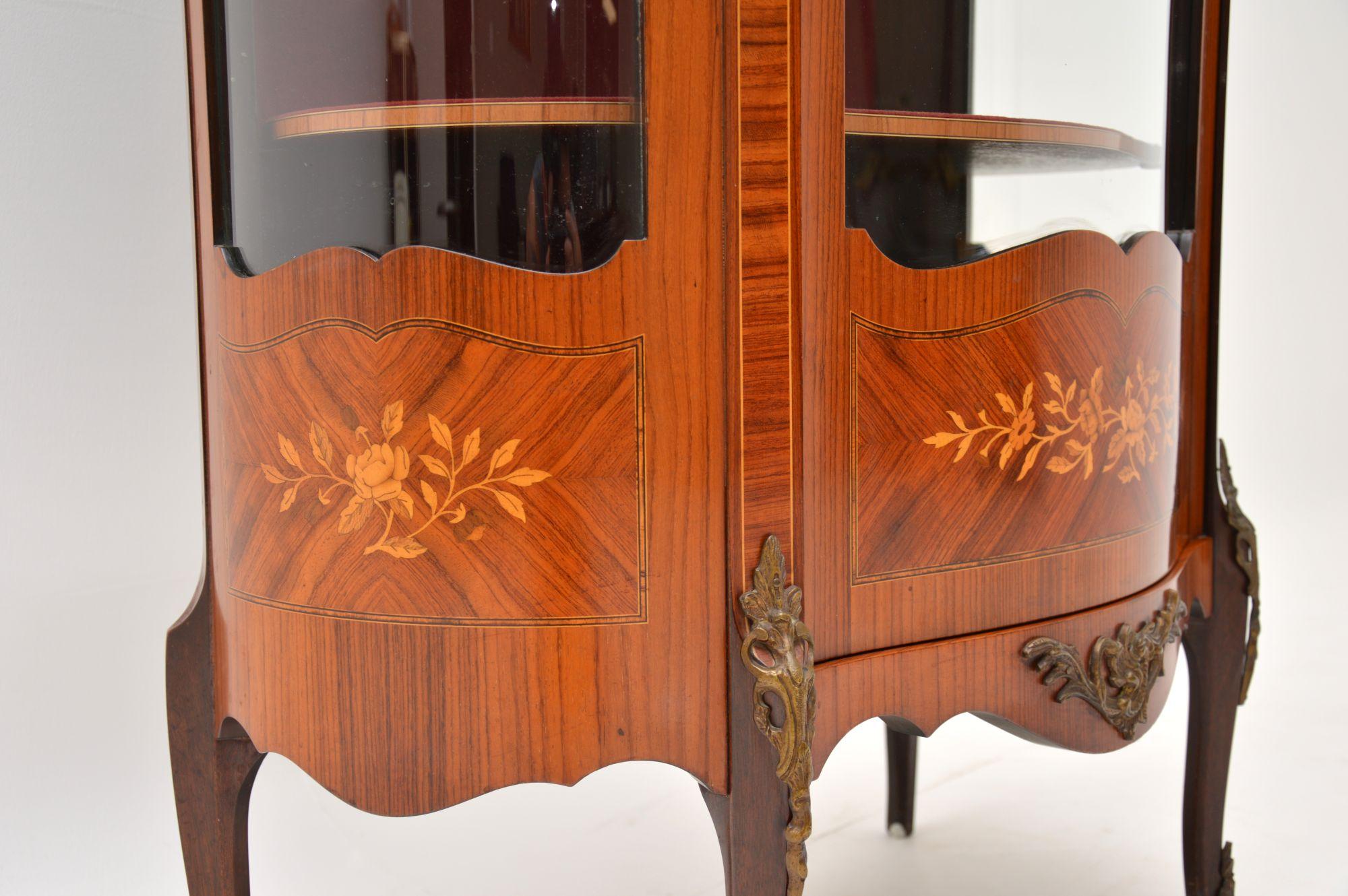 Mid-20th Century Antique French Style Inlaid Marquetry Display Cabinet