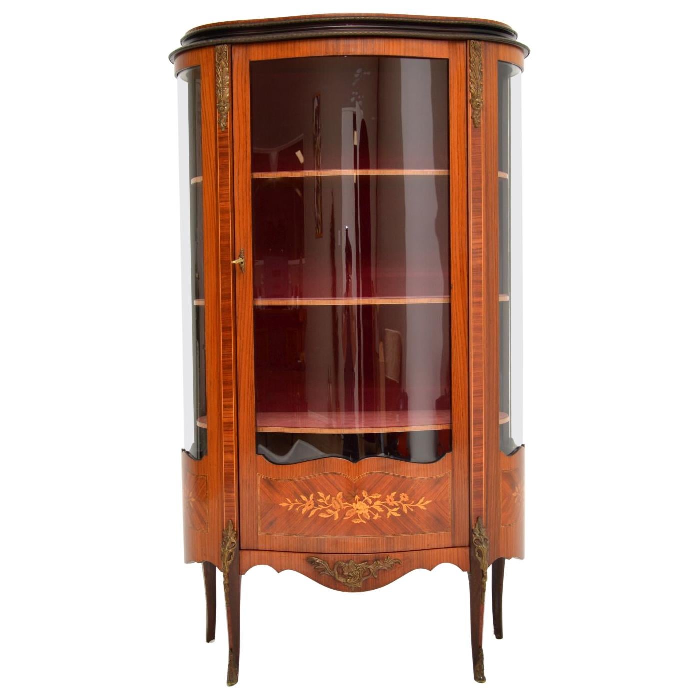 Antique French Style Inlaid Marquetry Display Cabinet