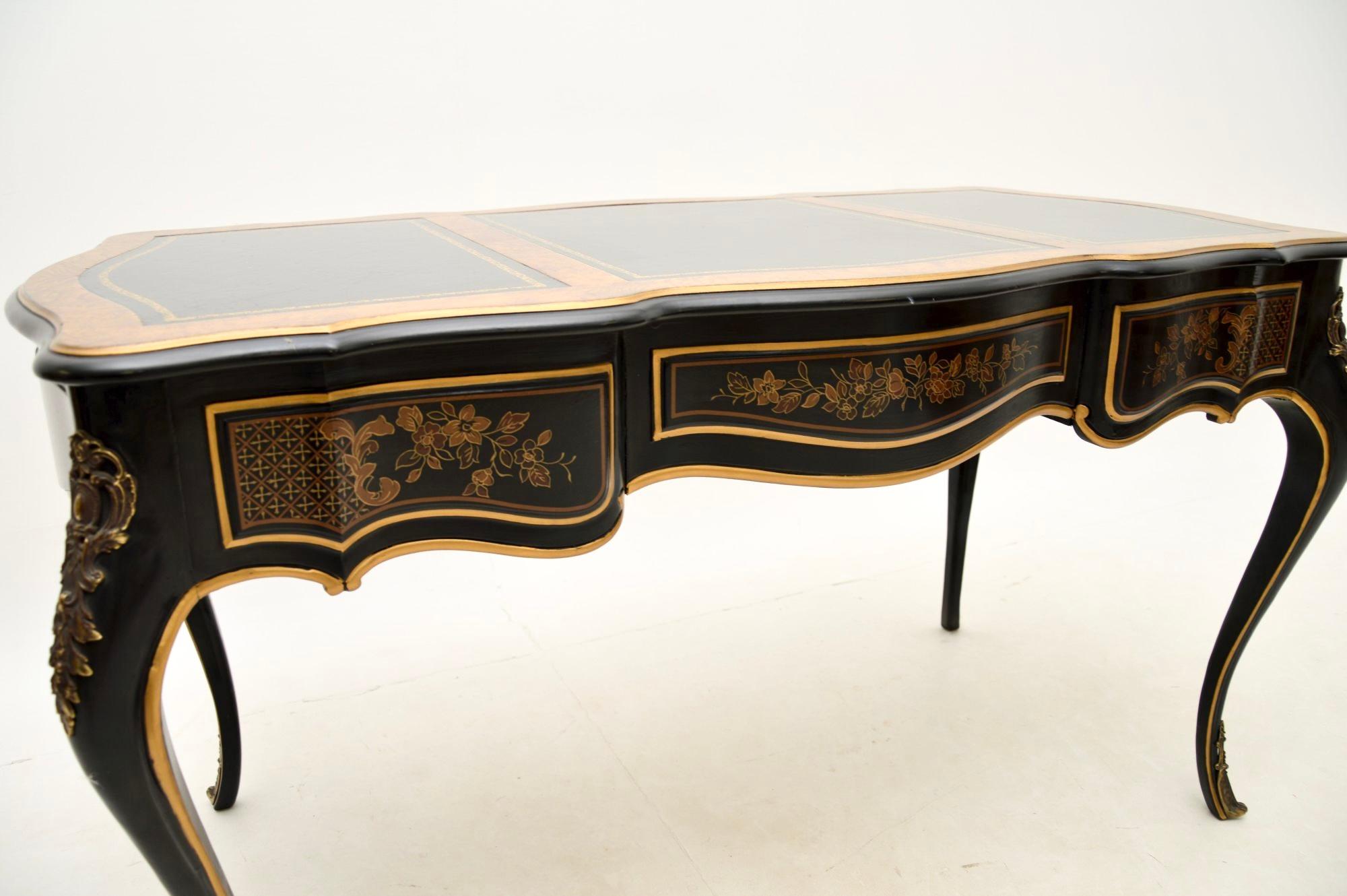 Antique French Style Lacquered Chinoiserie Bureau Plat Desk 4