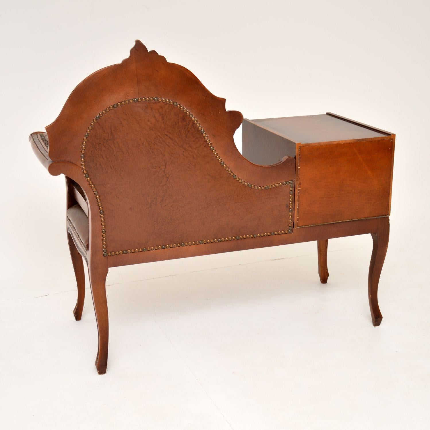 Mid-20th Century Antique French Style Leather Entry Bench / Hall Chair