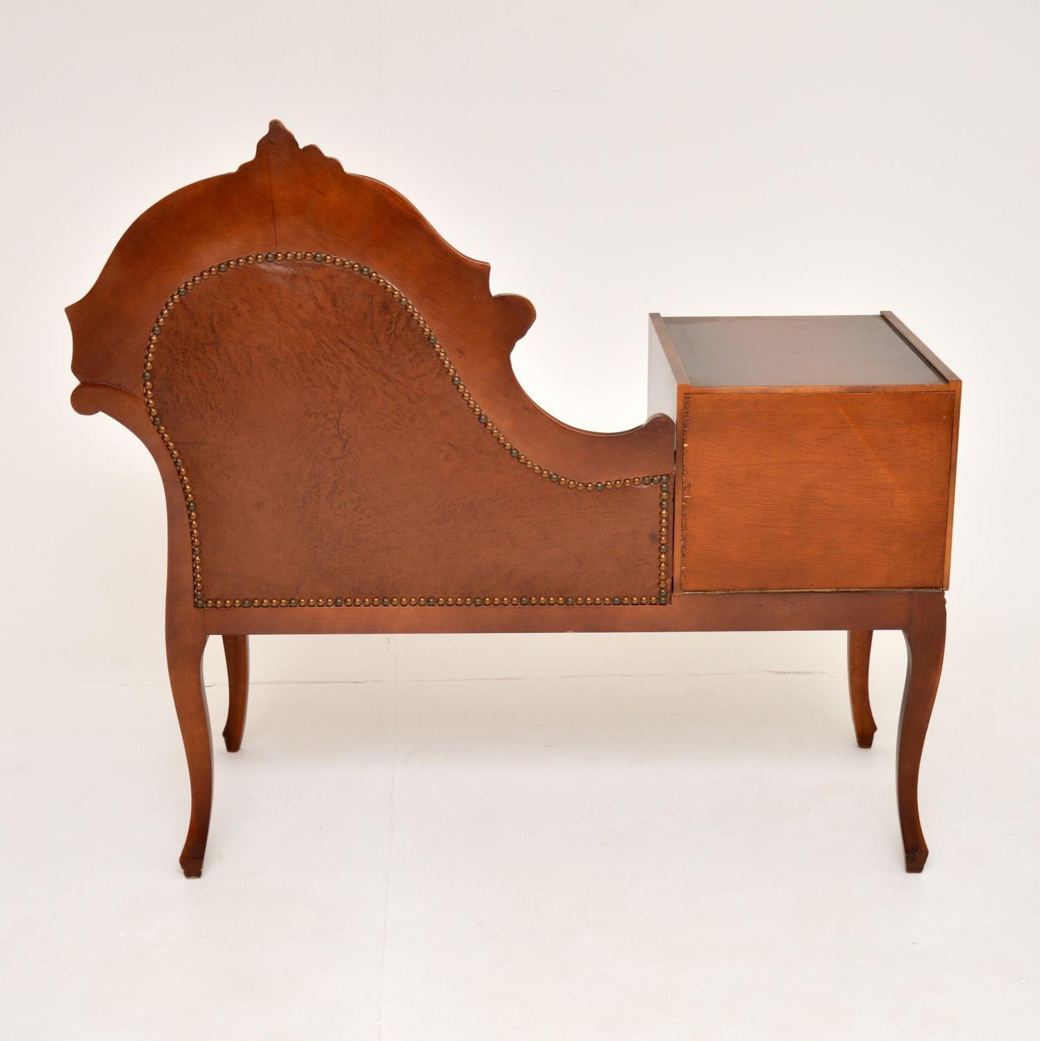 Antique French Style Leather Entry Bench / Hall Chair 1
