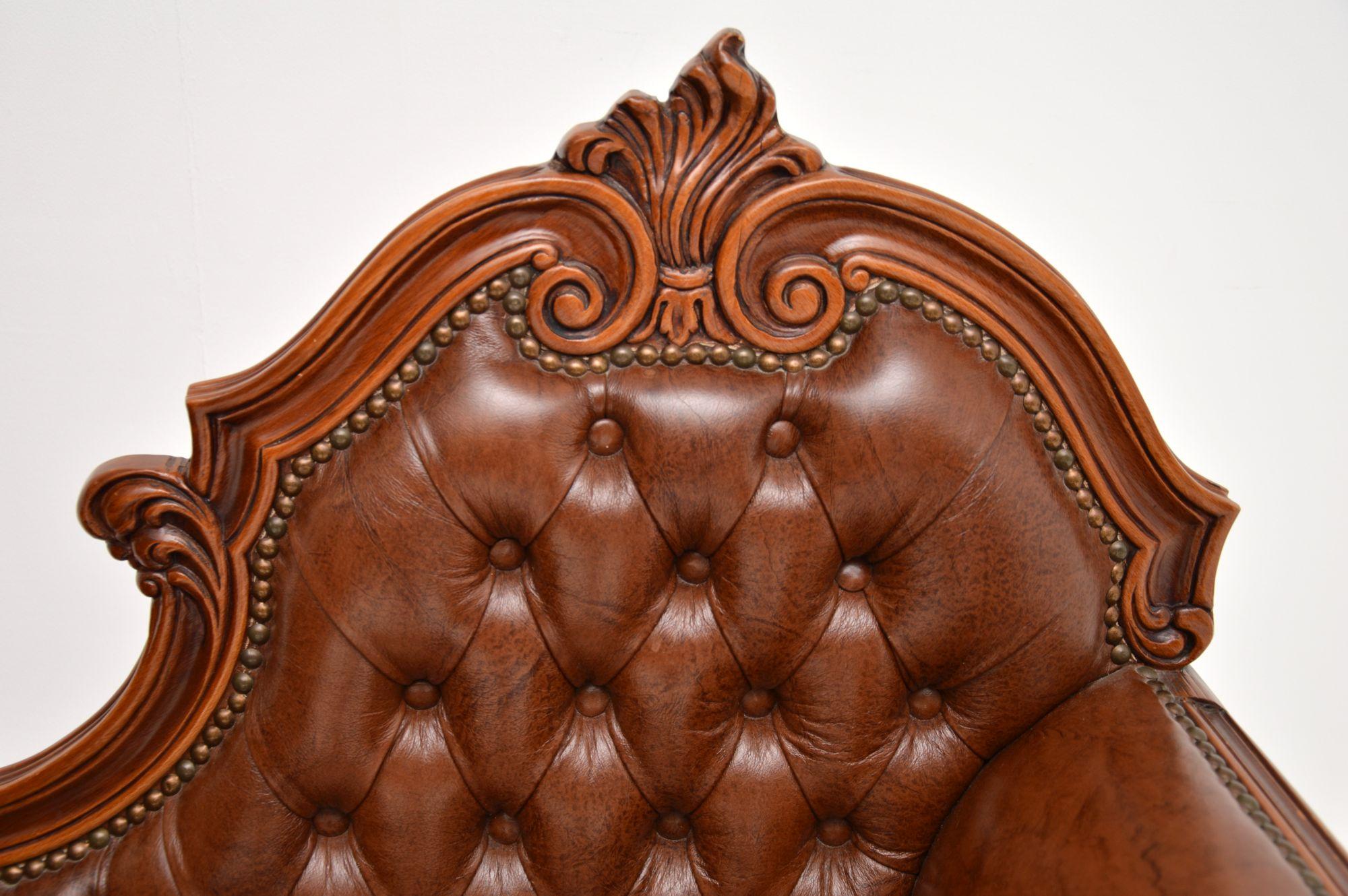 Antique French Style Leather Entry Bench / Hall Chair 3