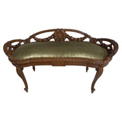 Antique French Style Louis VXI Style Carved Walnut Window Bench
