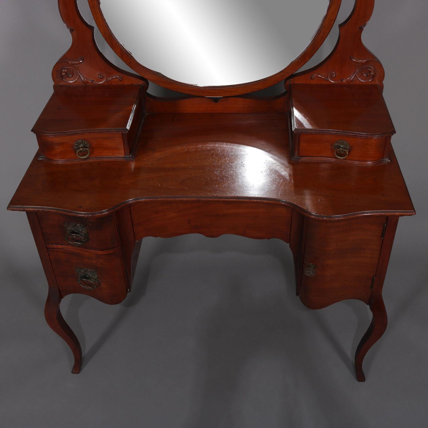 Antique French Style Mahogany and Bronze Mirrored Dressing Table, circa 1920 3