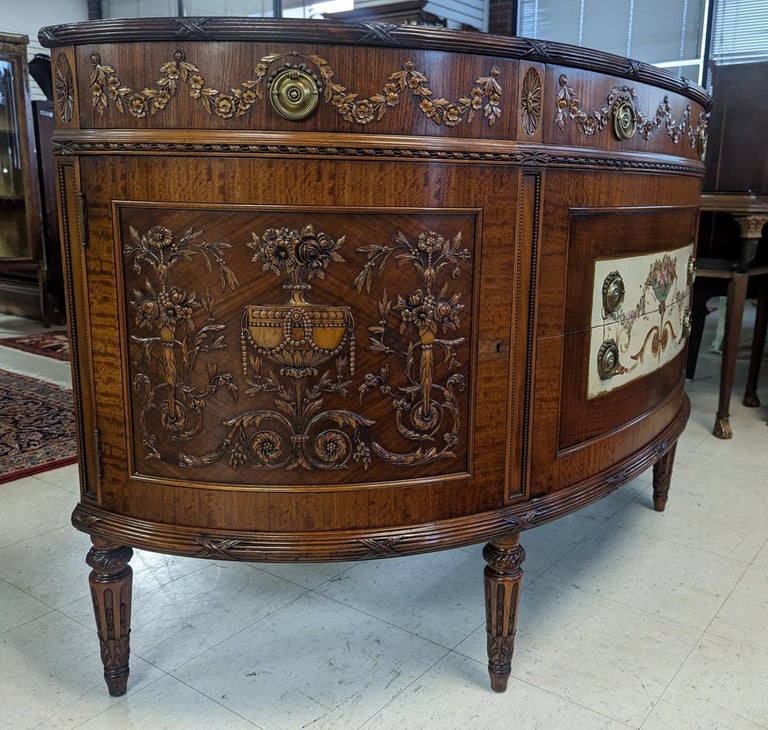 Antique French Style, Mahogany Demilune, Server, Sideboard For Sale at