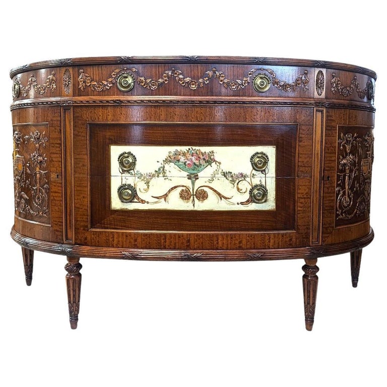 Antique French Style, Mahogany Demilune, Server, Sideboard For Sale at