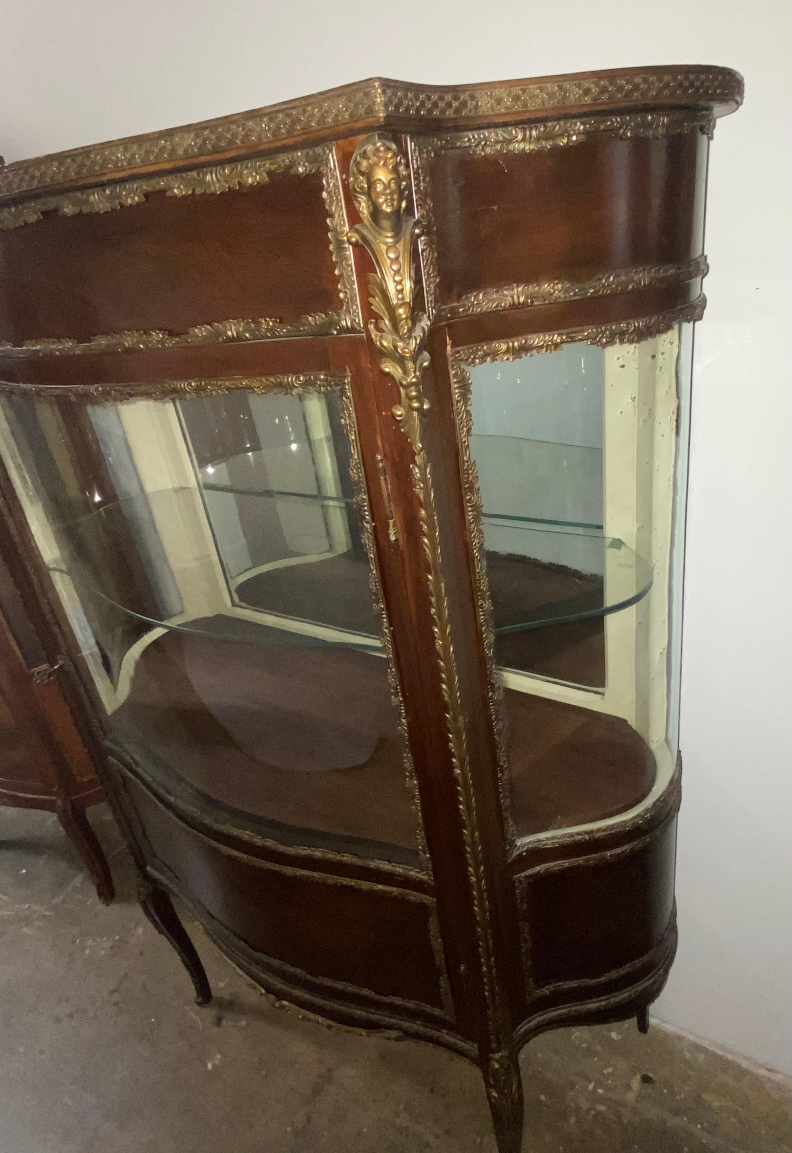 19th Century Antique French Style Mahogany Display Cabinet For Sale