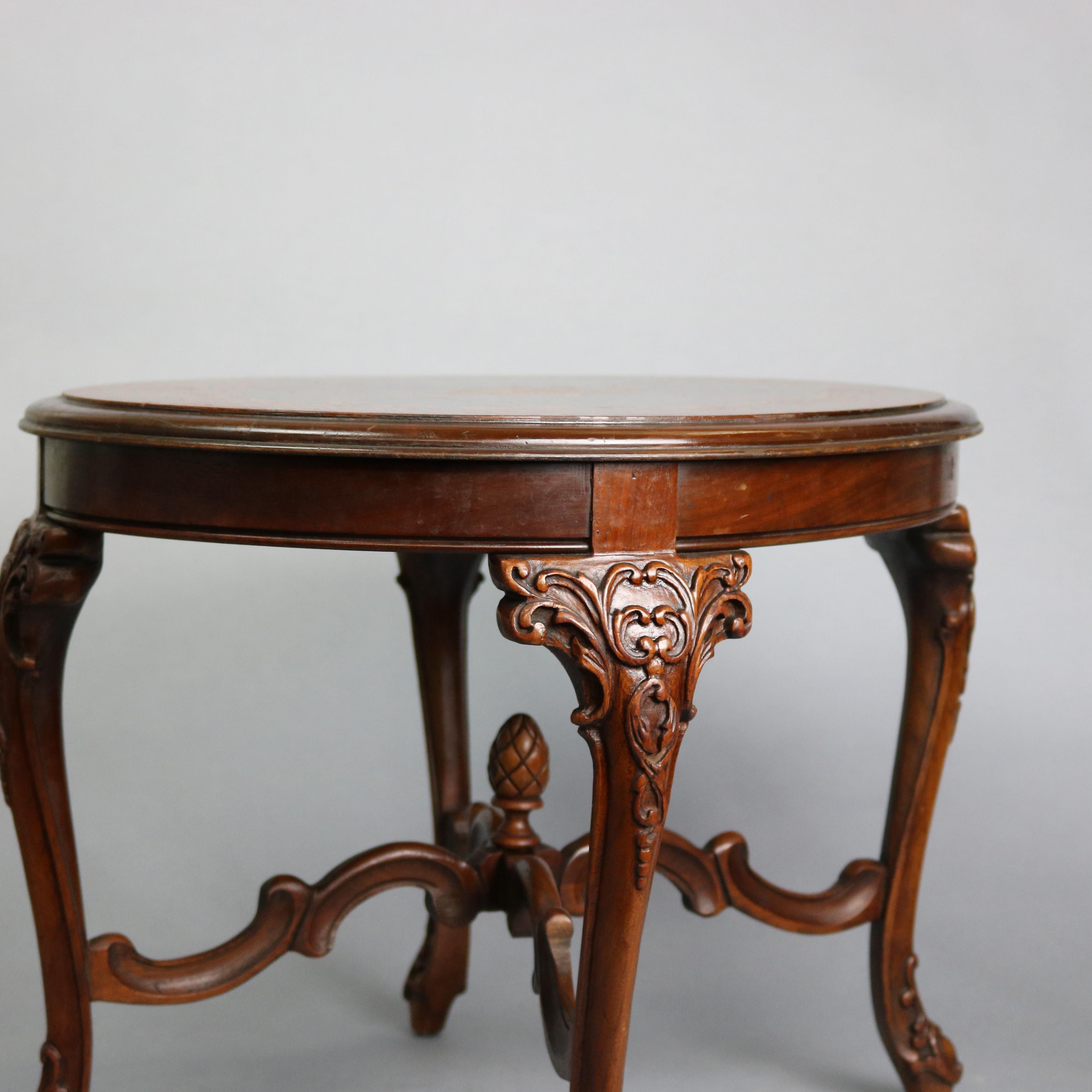 Antique French Style Mahogany and Kingwood Marquetry Inlaid Low Side Table In Good Condition In Big Flats, NY