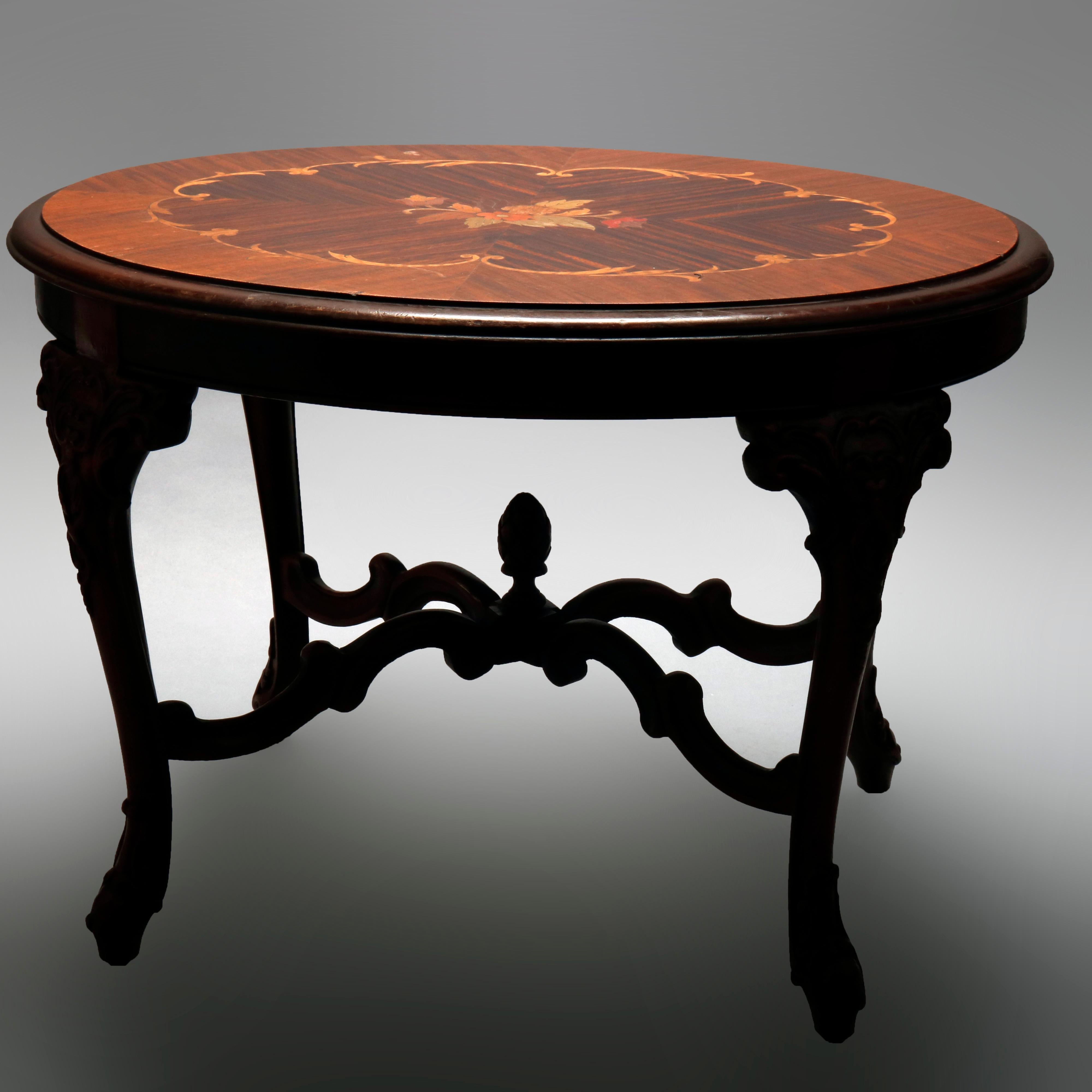 Antique French Style Mahogany and Kingwood Marquetry Inlaid Low Side Table 2