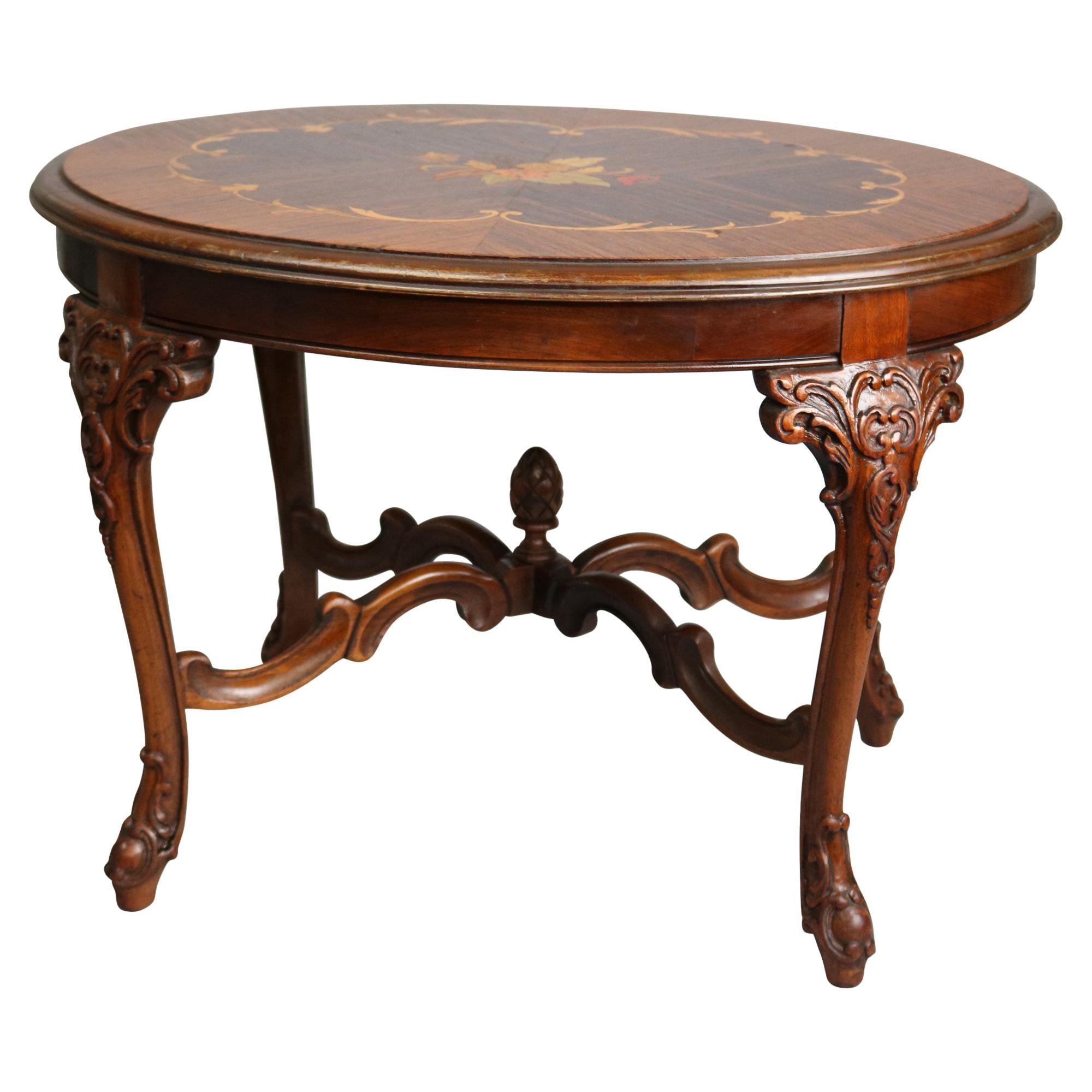 Antique French Style Mahogany and Kingwood Marquetry Inlaid Low Side Table
