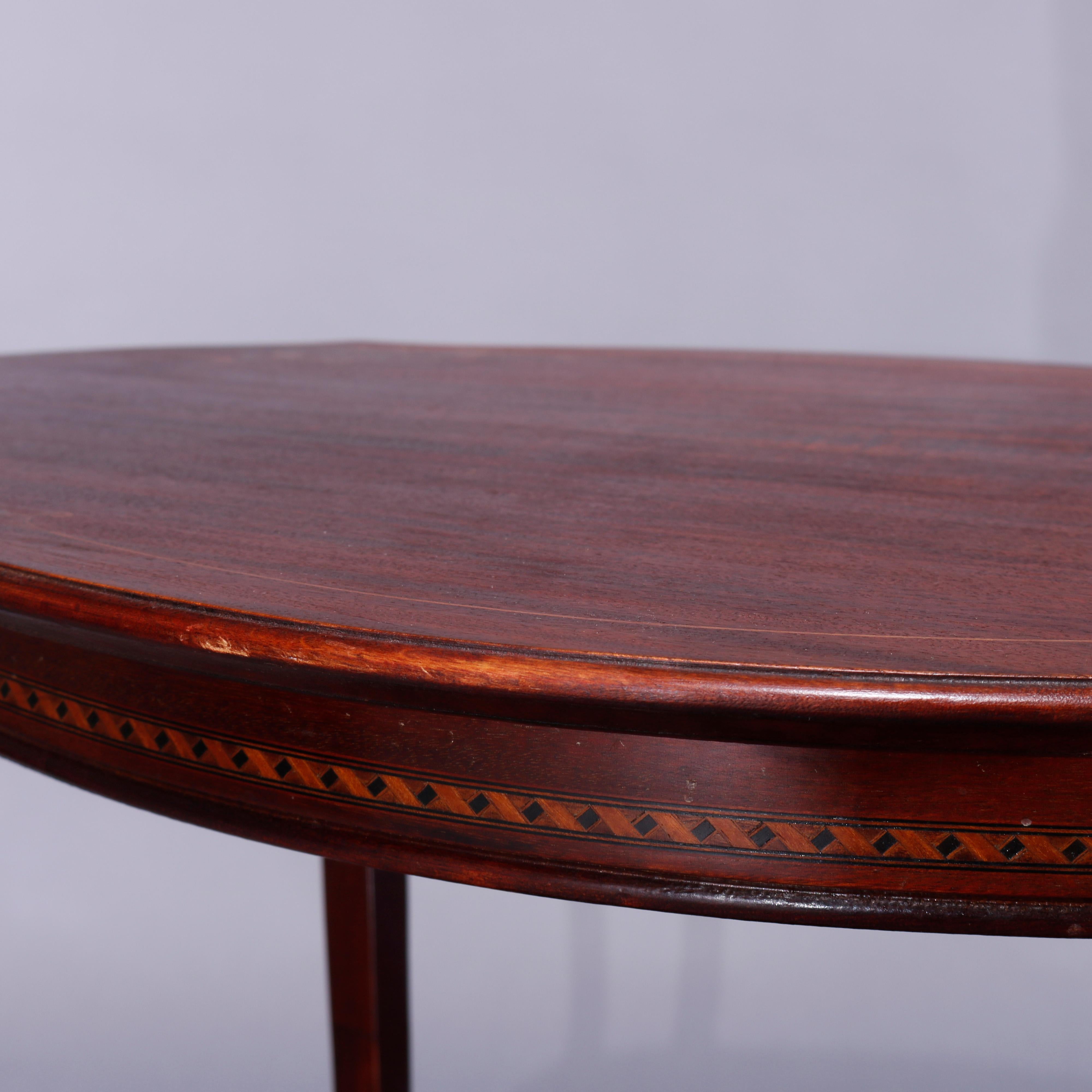 20th Century Antique French Style Mahogany & Satinood Marquetry Inlay Parlor Table,  c1900 For Sale
