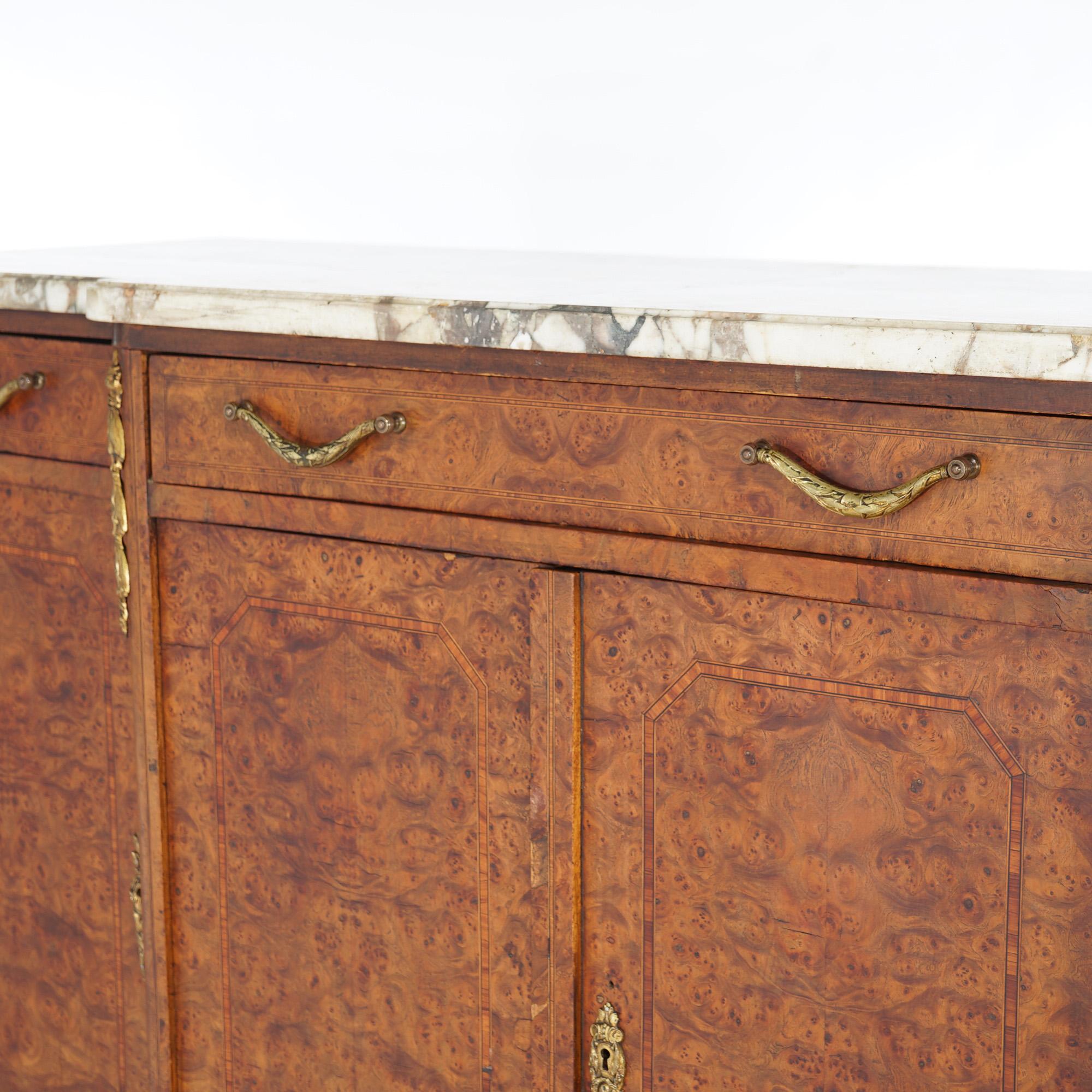 Antique French Style Marble & Burl Inlaid Mirrored Buffet with Gilt Metal Mounts For Sale 6