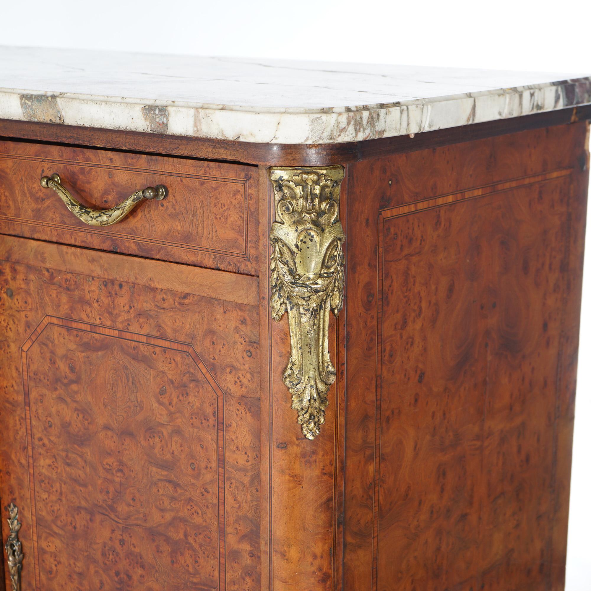 Antique French Style Marble & Burl Inlaid Mirrored Buffet with Gilt Metal Mounts For Sale 2