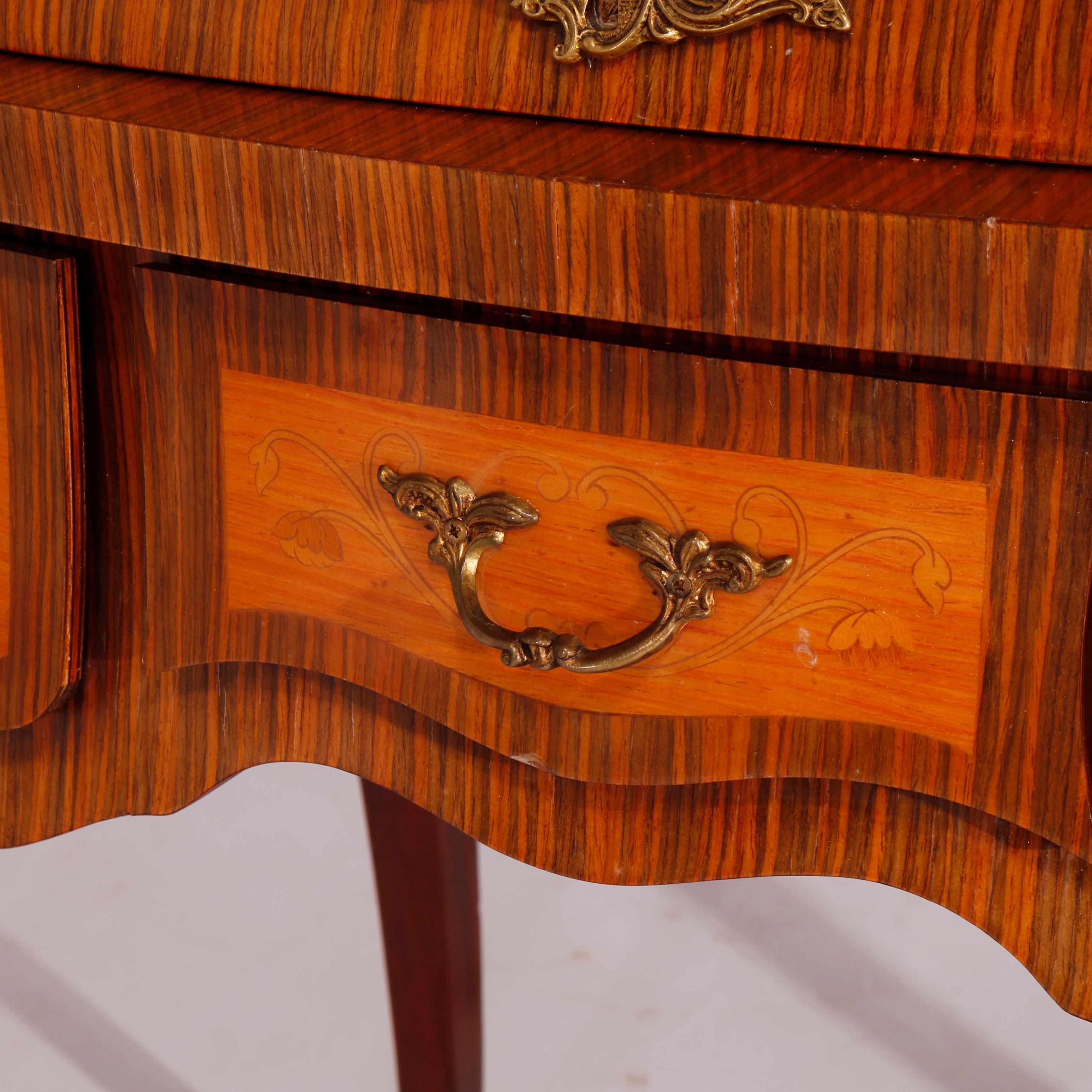 Antique French Style Marquetry Kingwood Satinwood & Burl Barrel Roll Desk 20th C In Good Condition In Big Flats, NY
