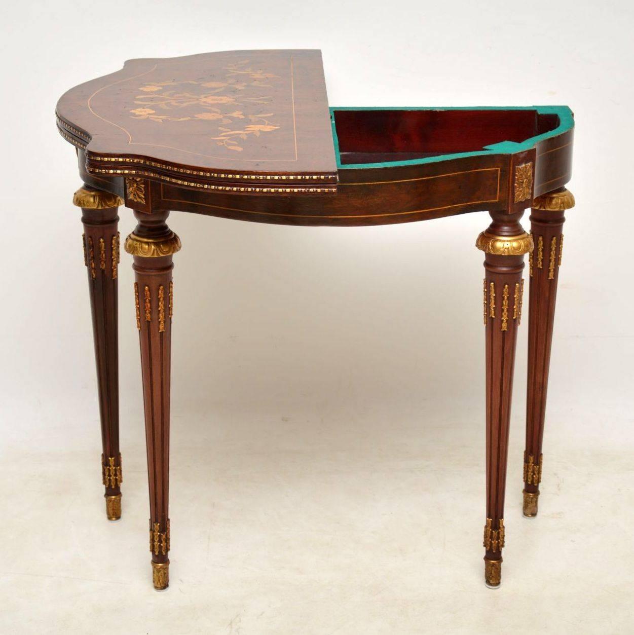 Louis XVI Antique French Style Marquetry Top Walnut Card Table