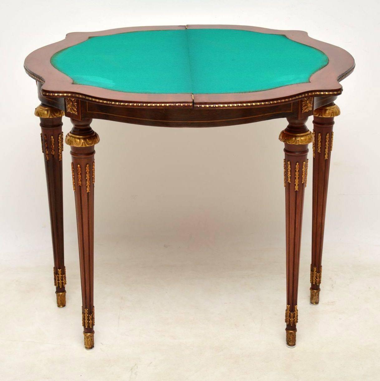 Antique French Style Marquetry Top Walnut Card Table In Excellent Condition In London, GB