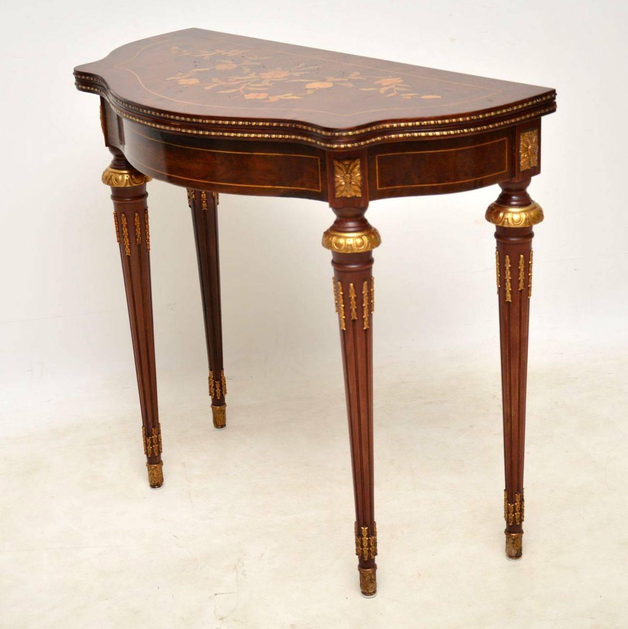 Mid-20th Century Antique French Style Marquetry Top Walnut Card Table