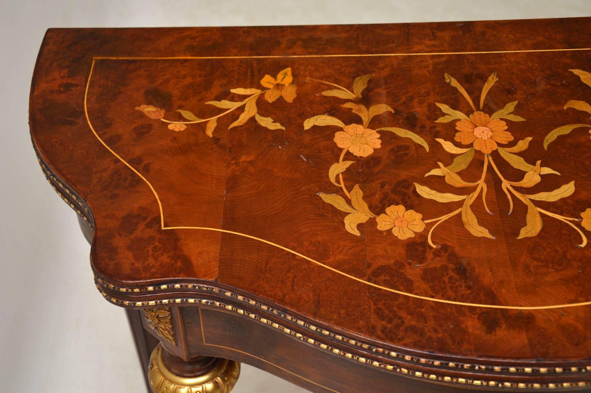 Antique French Style Marquetry Top Walnut Card Table 2