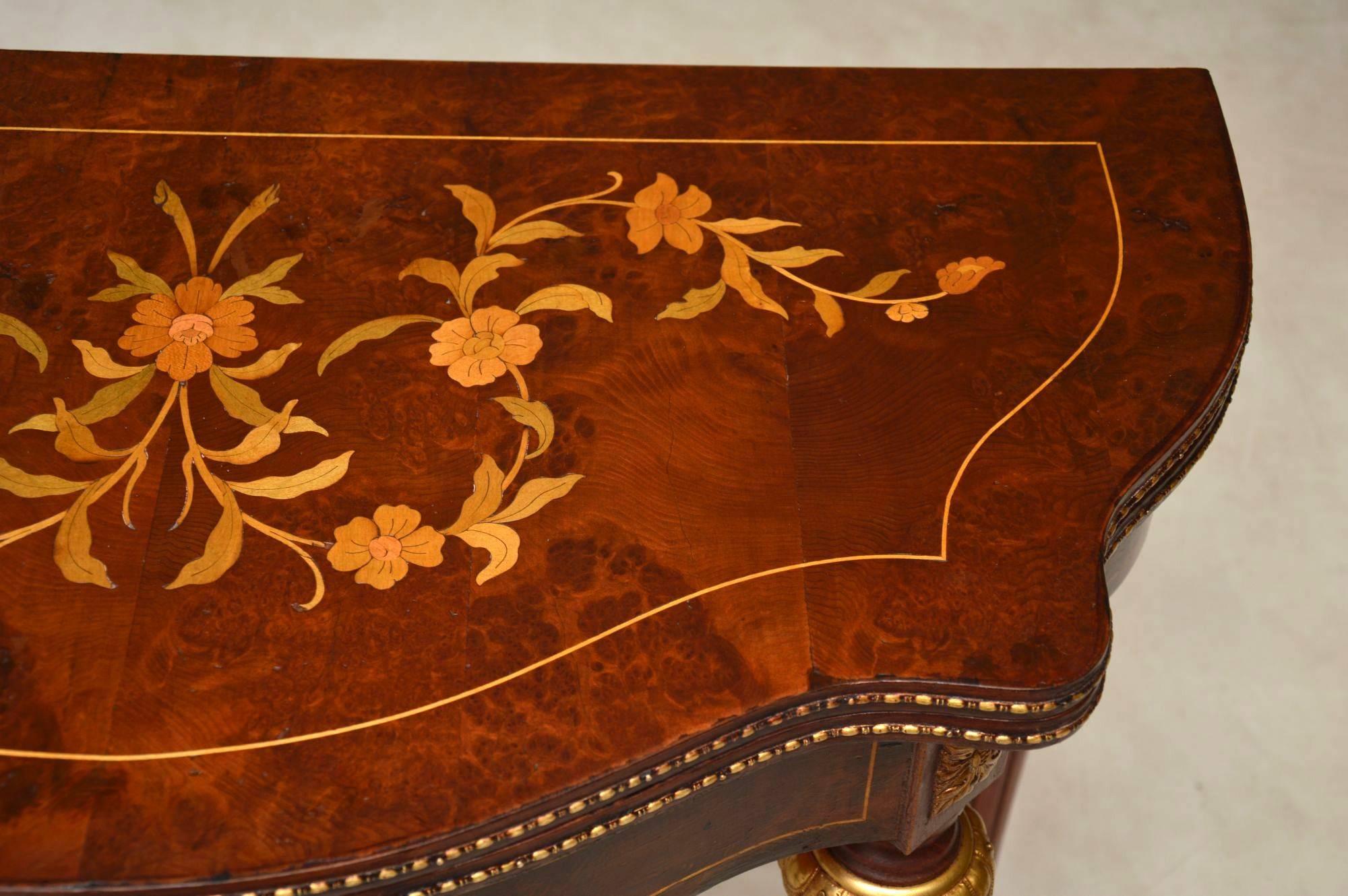 Antique French Style Marquetry Top Walnut Card Table 3