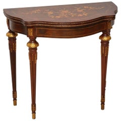 Vintage French Style Marquetry Top Walnut Card Table