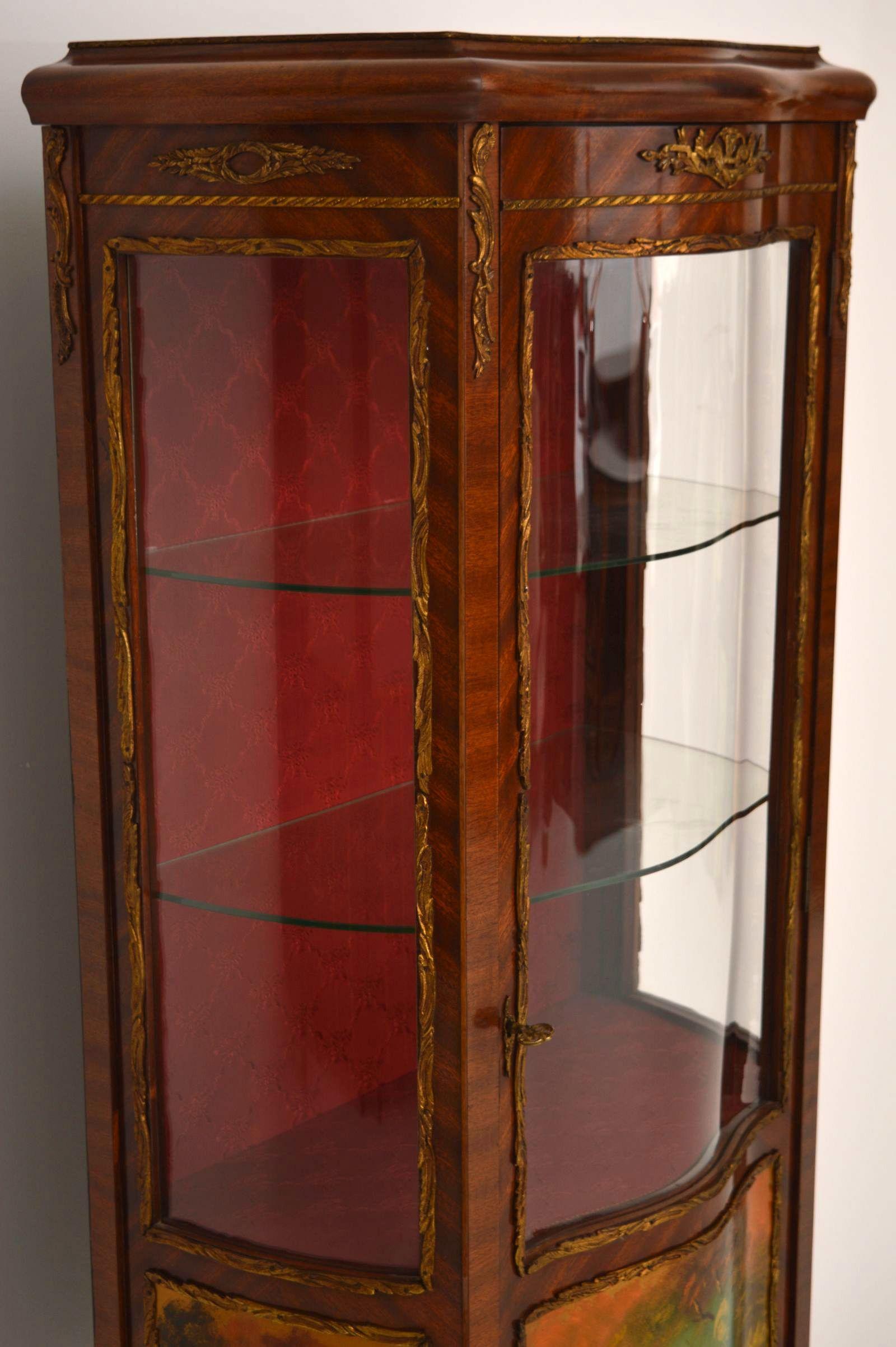 Mahogany Antique French Style Ormolu Mounted Display Cabinet