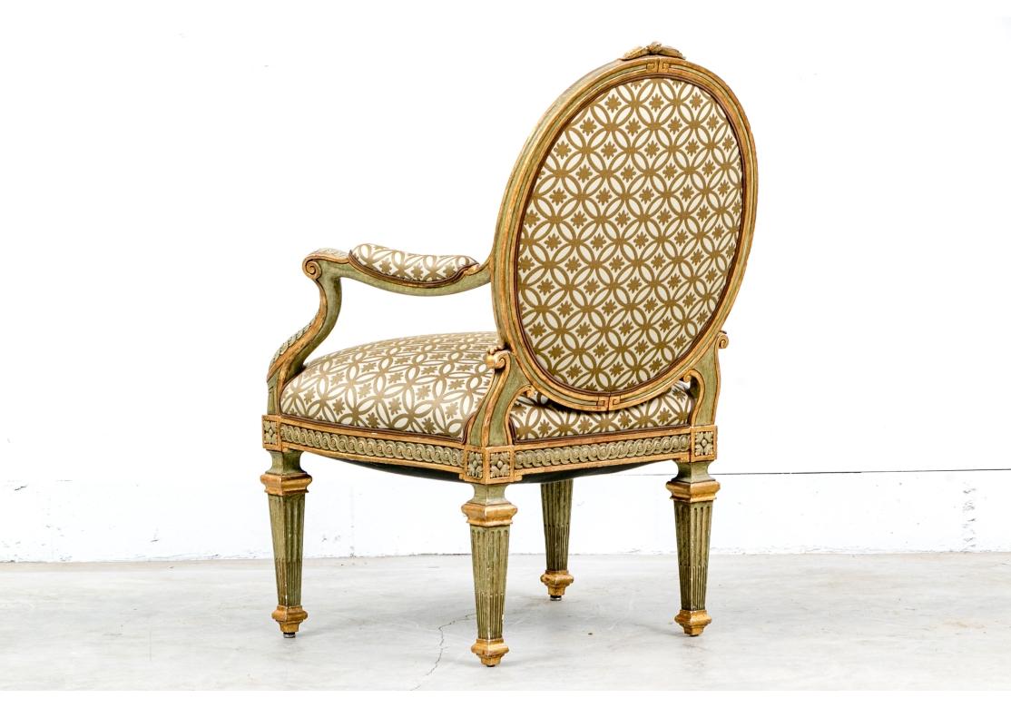 Antique French Style Paint Decorated And Gilt Fauteuil For Sale 6