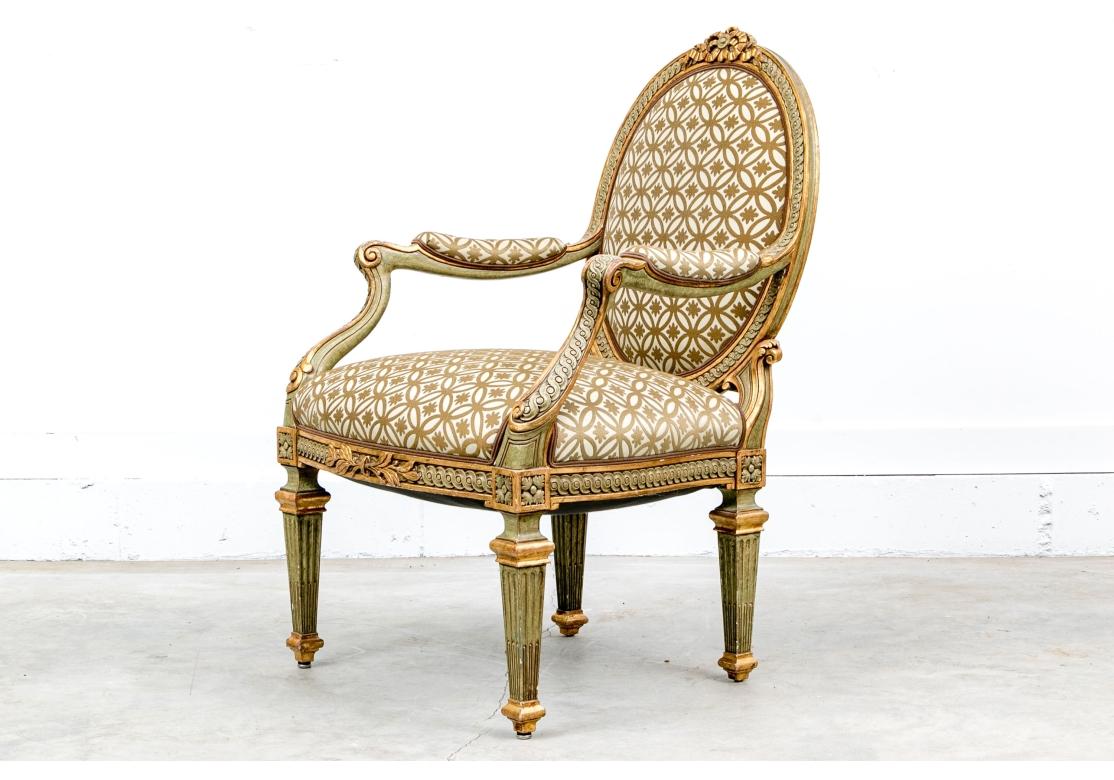 Antique French Style Paint Decorated And Gilt Fauteuil For Sale 1