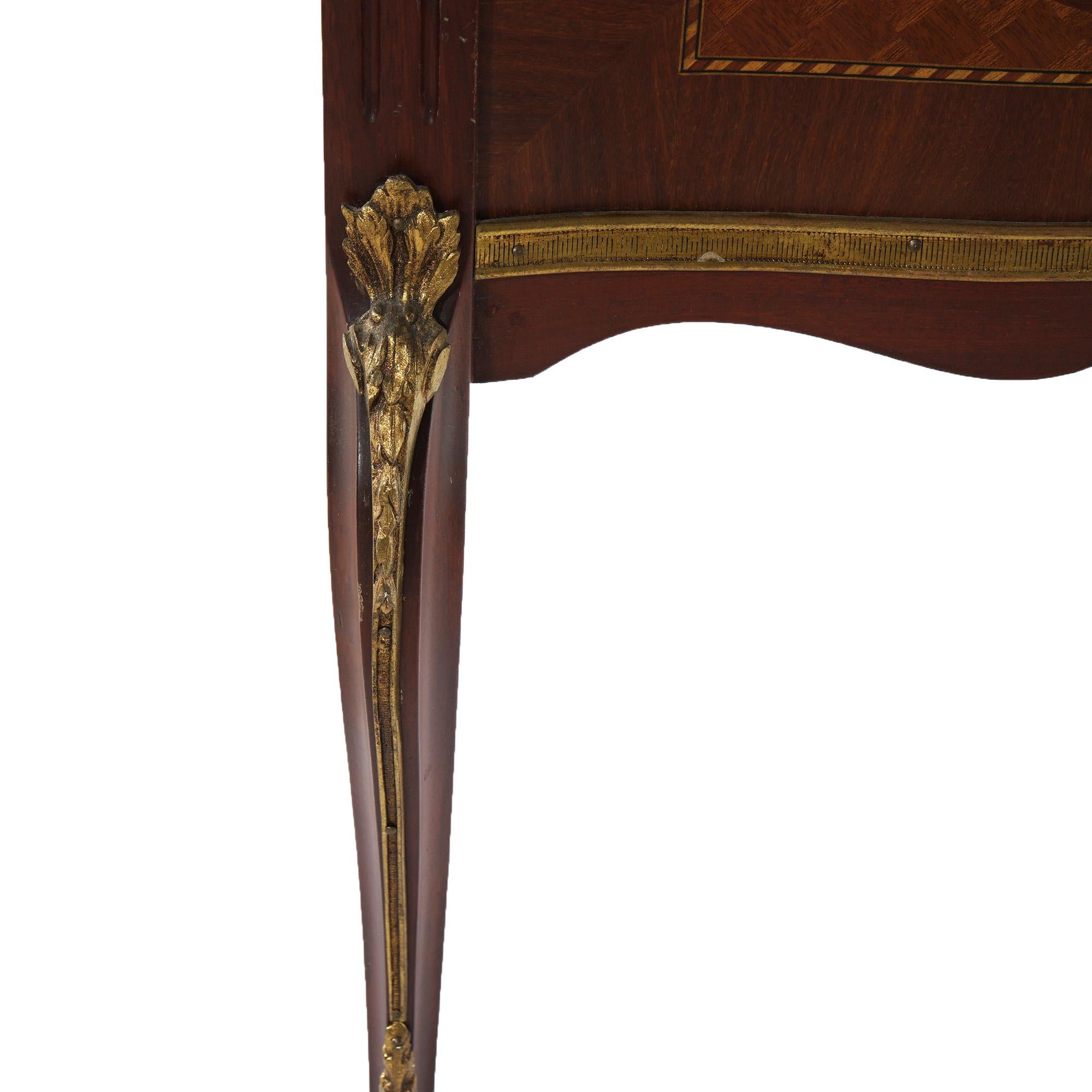 Antique French Style Parquetry Inlay & Ormolu Marble Top Side Table C1920 7