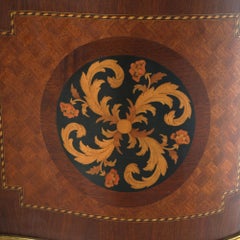 Antique French Style Parquetry Inlay & Ormolu Marble Top Side Table C1920