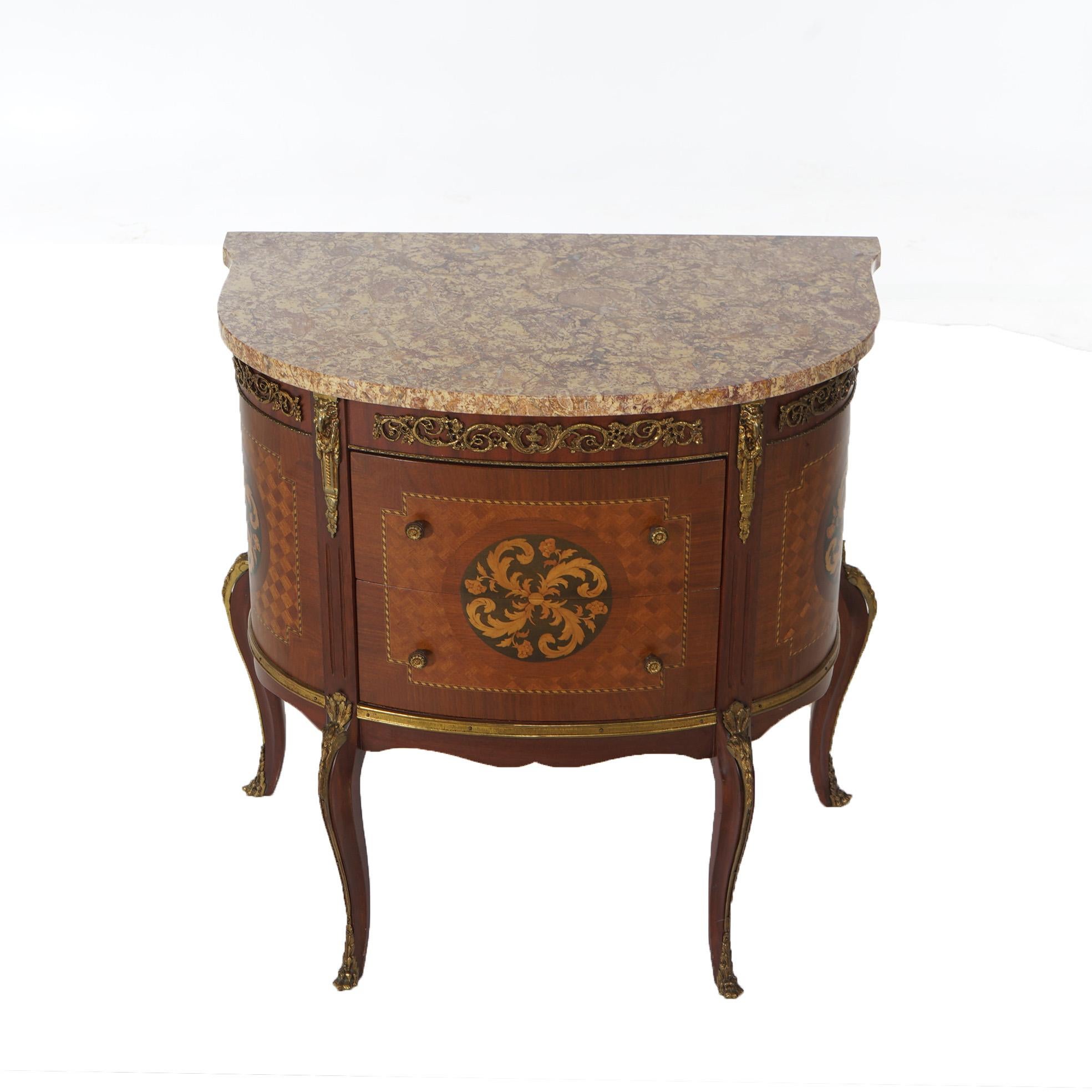 20th Century Antique French Style Parquetry Inlay & Ormolu Marble Top Side Table C1920 For Sale