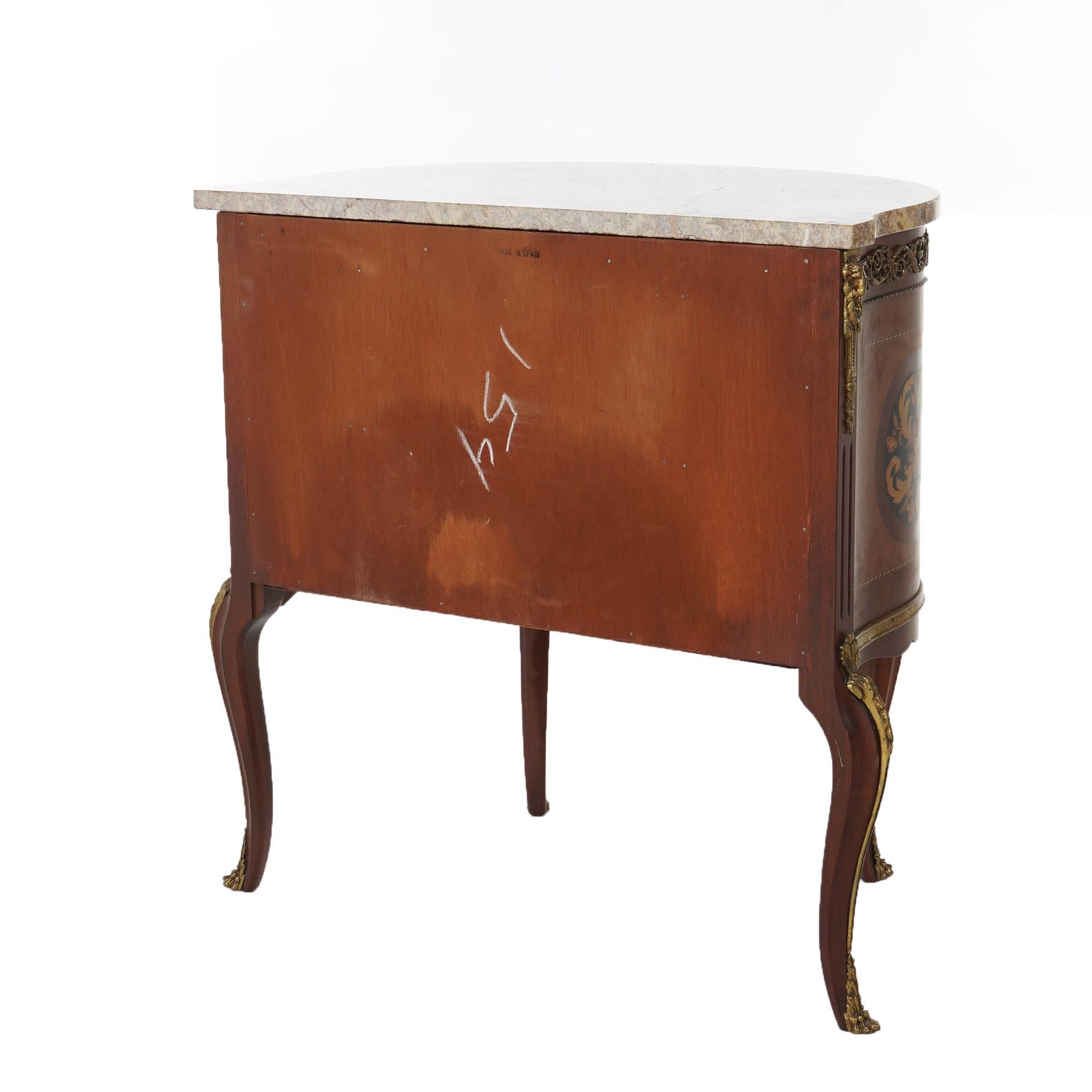 Antique French Style Parquetry Inlay & Ormolu Marble Top Side Table C1920 For Sale 3