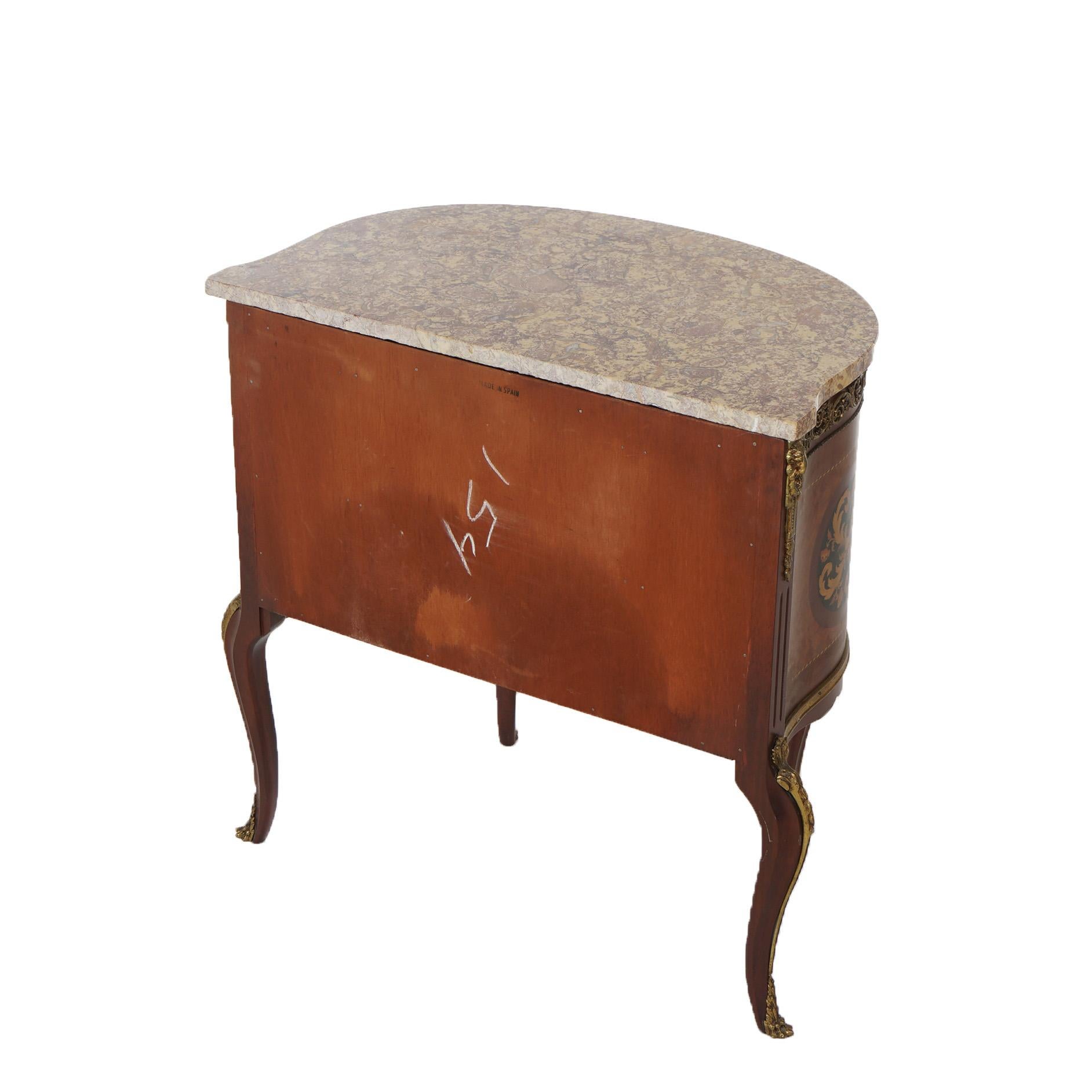 Antique French Style Parquetry Inlay & Ormolu Marble Top Side Table C1920 For Sale 4