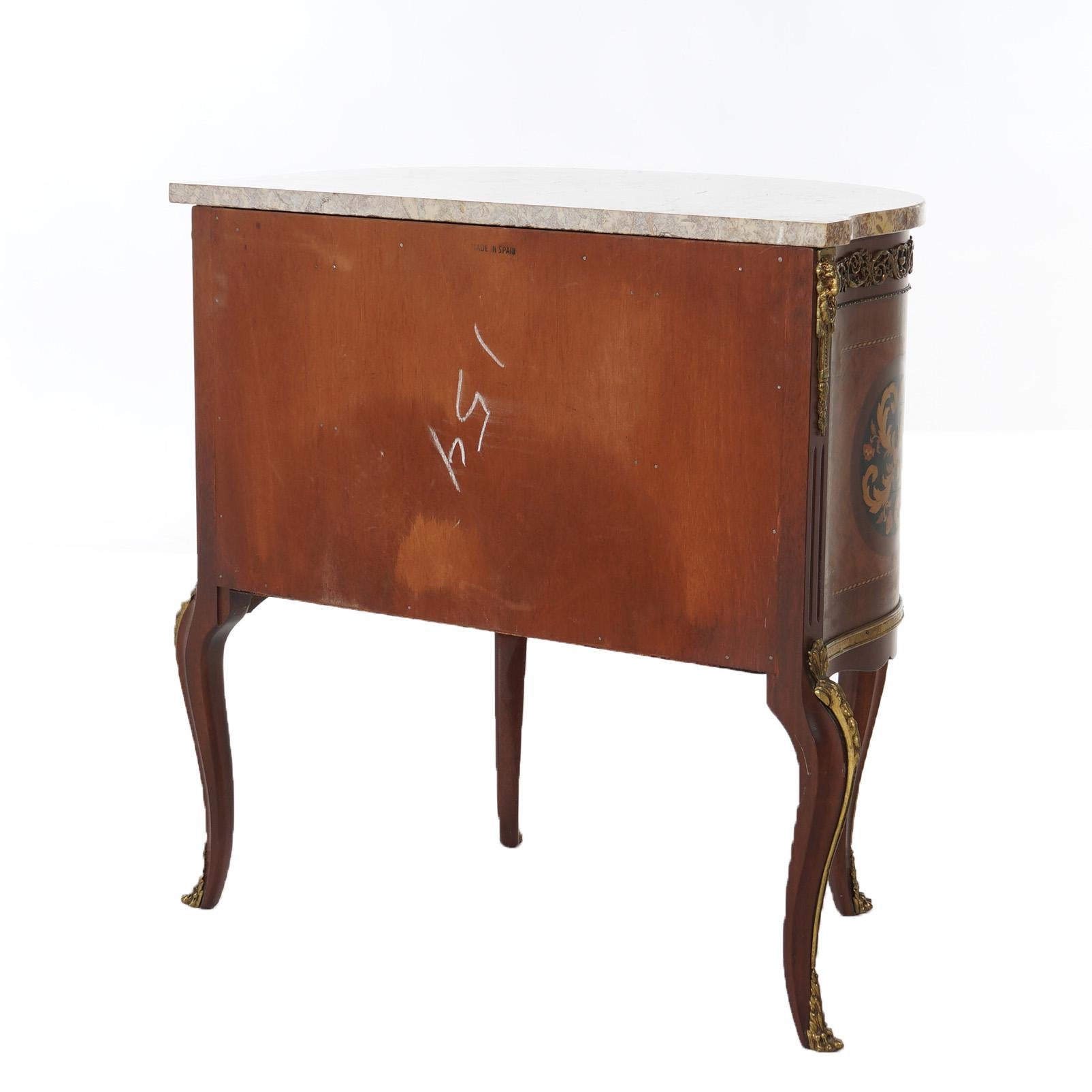 Antique French Style Parquetry Inlay & Ormolu Marble Top Side Table C1920 For Sale 5