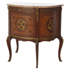 Antique French Style Parquetry Inlay & Ormolu Marble Top Side Table C1920