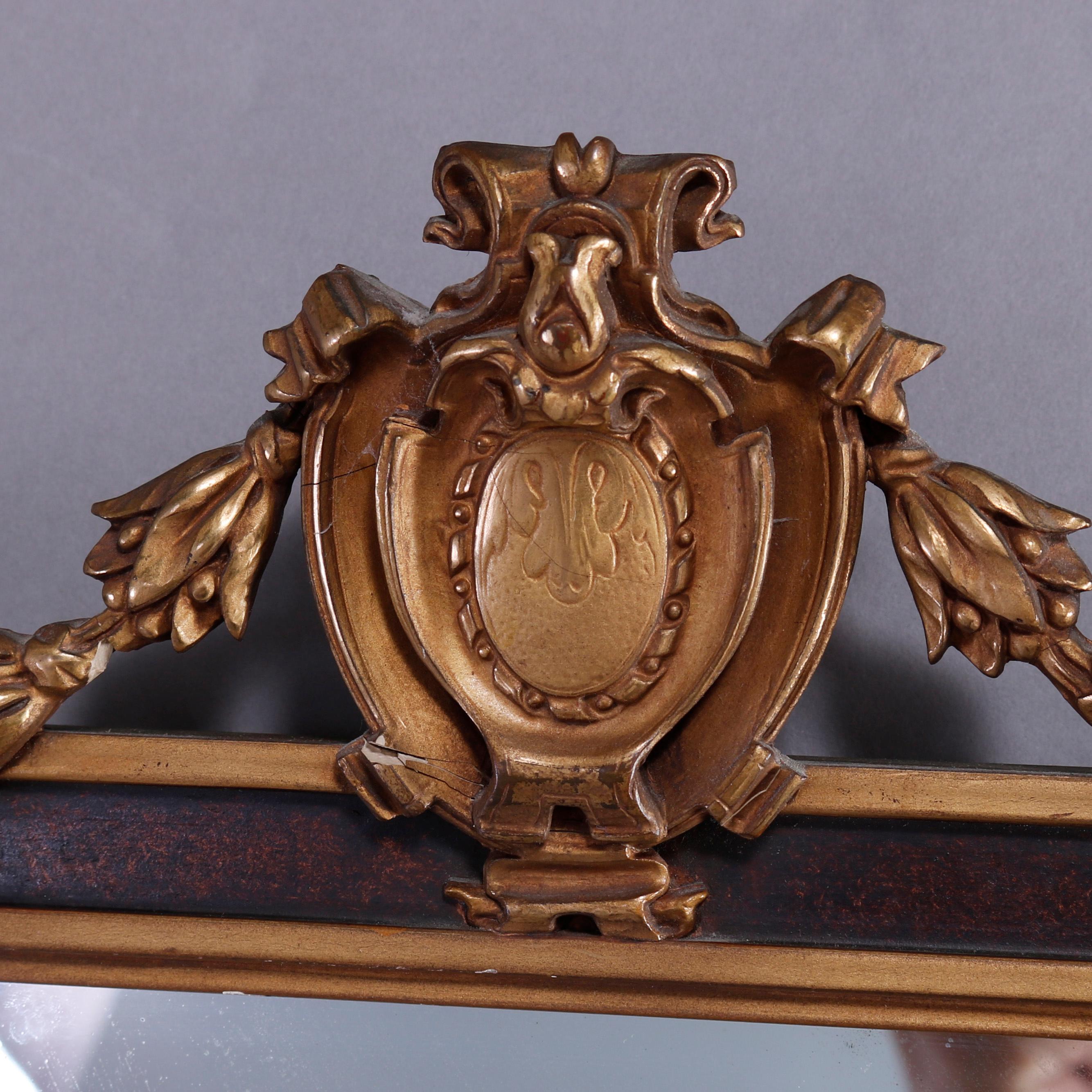 Carved Antique French Style Polychrome & Giltwood Wall Mirror, Circa 1930