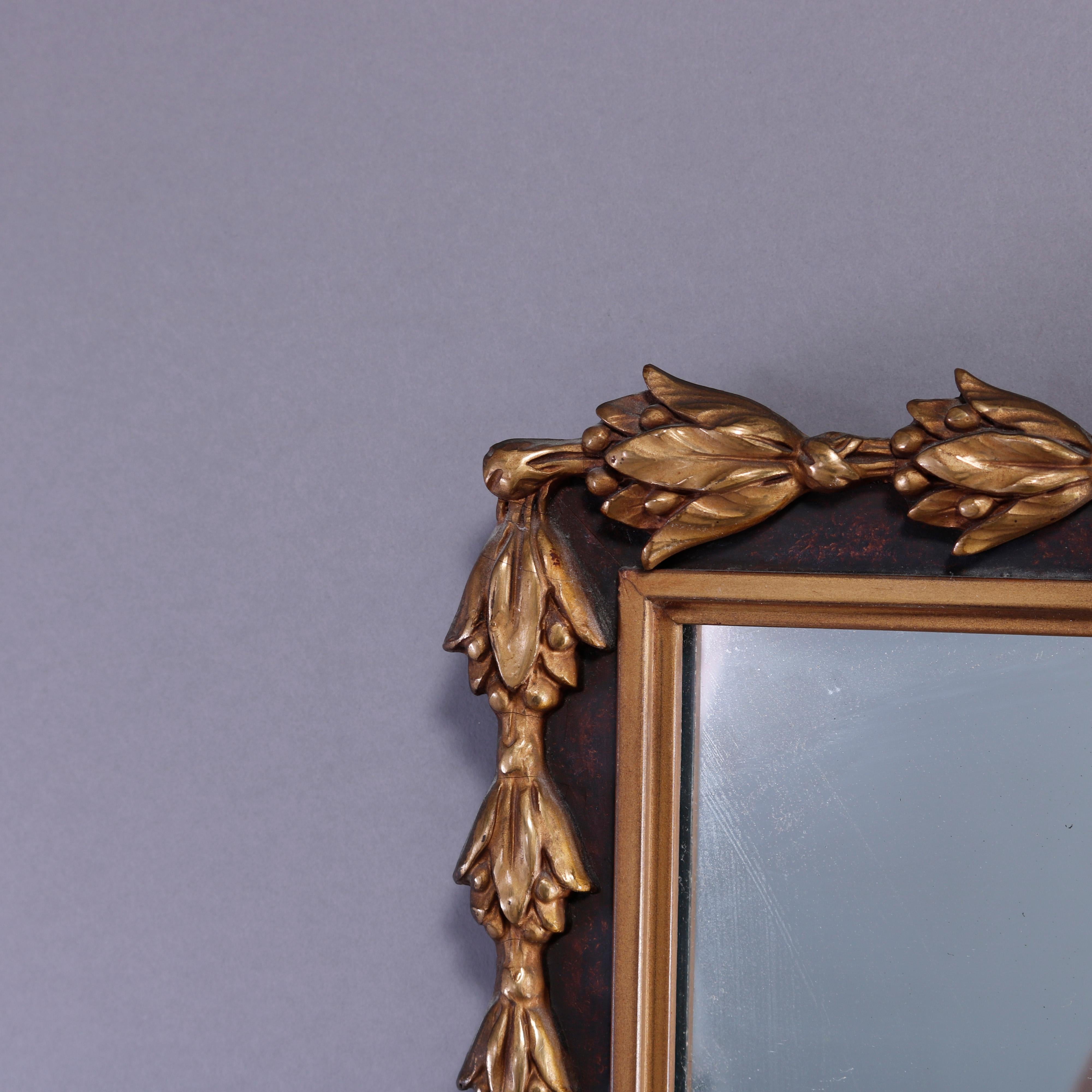 Antique French Style Polychrome & Giltwood Wall Mirror, Circa 1930 In Good Condition In Big Flats, NY