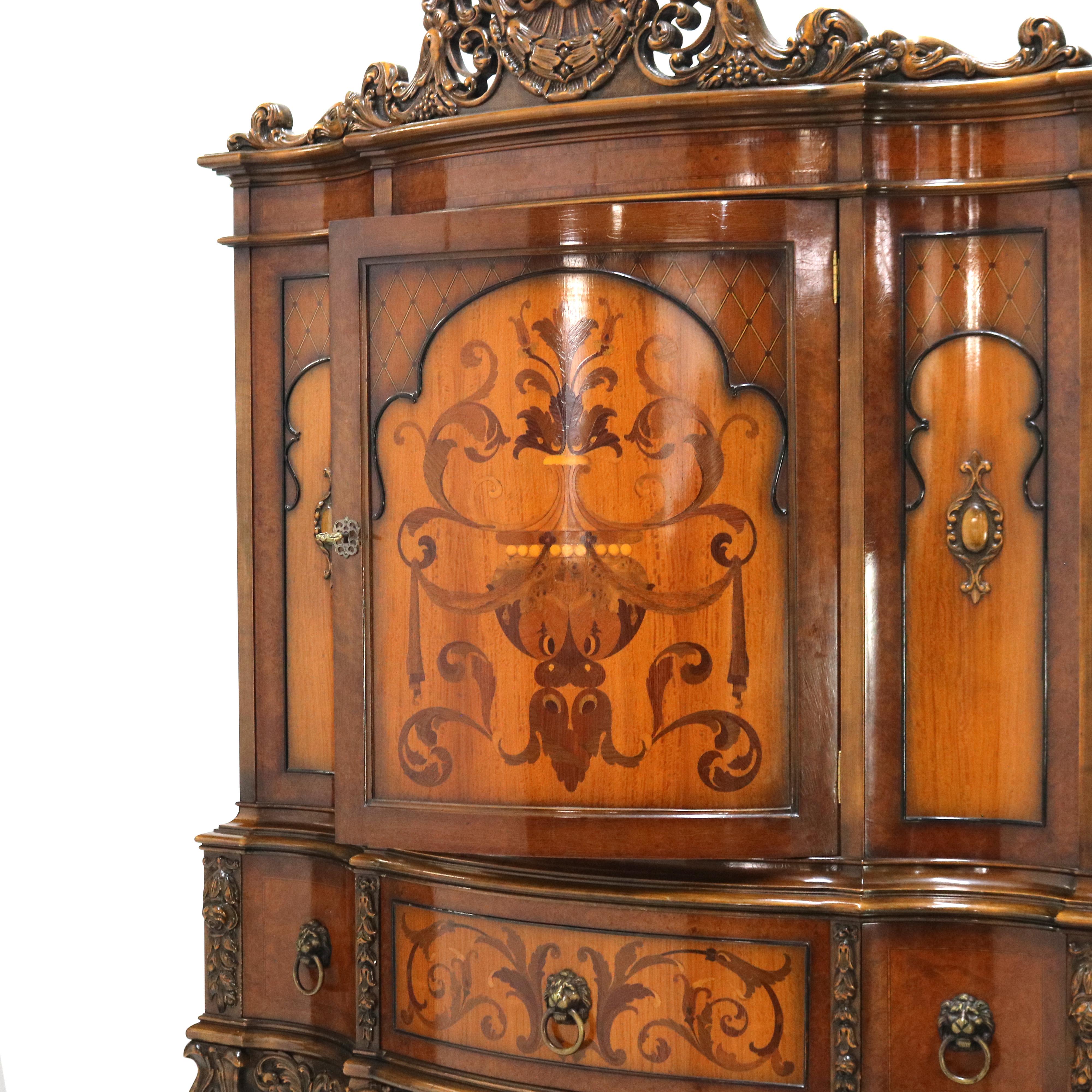 Antique French Style Reticulated Flame Mahogany, Rosewood & Satinwood Credenza 4