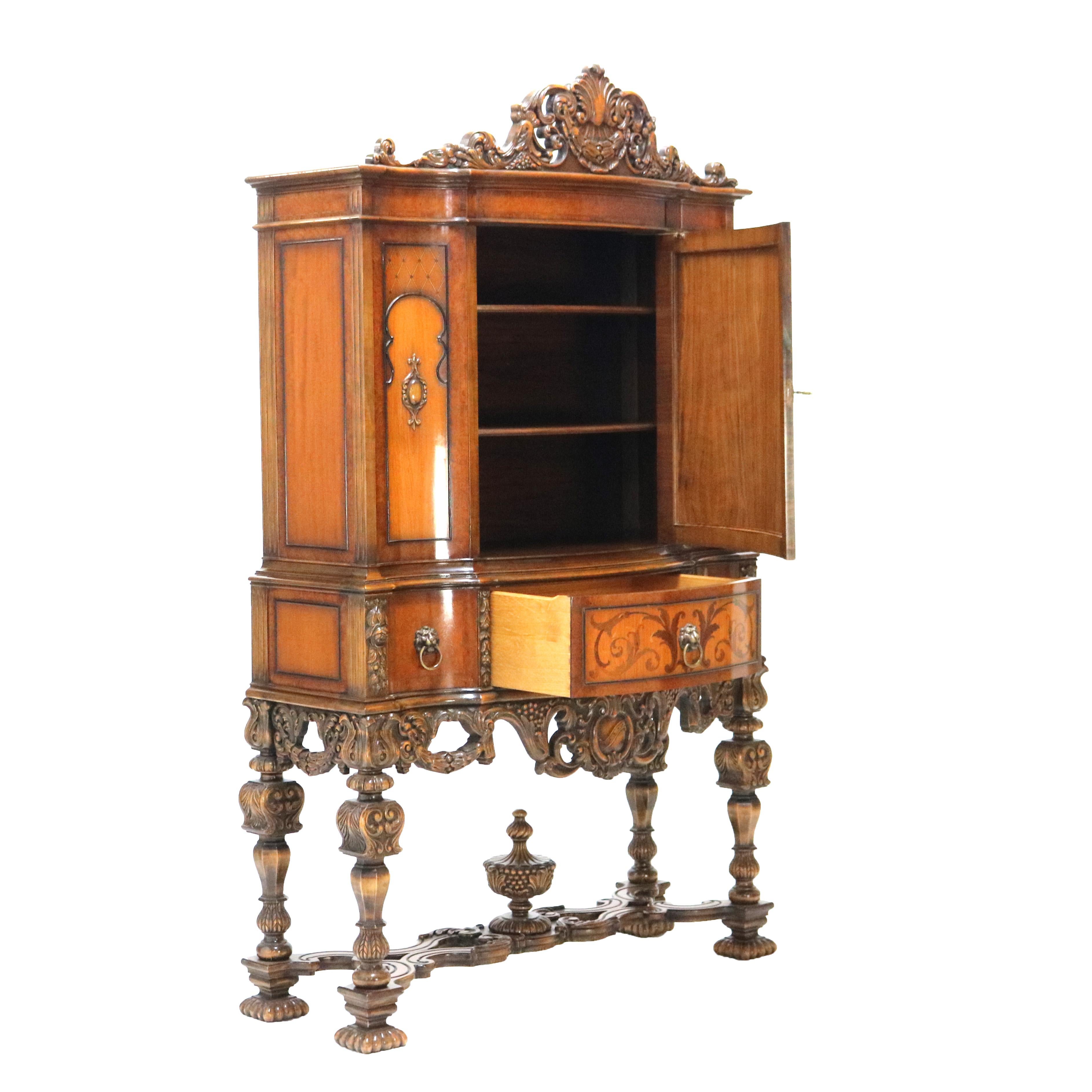 Antique French Style Reticulated Flame Mahogany, Rosewood & Satinwood Credenza 5