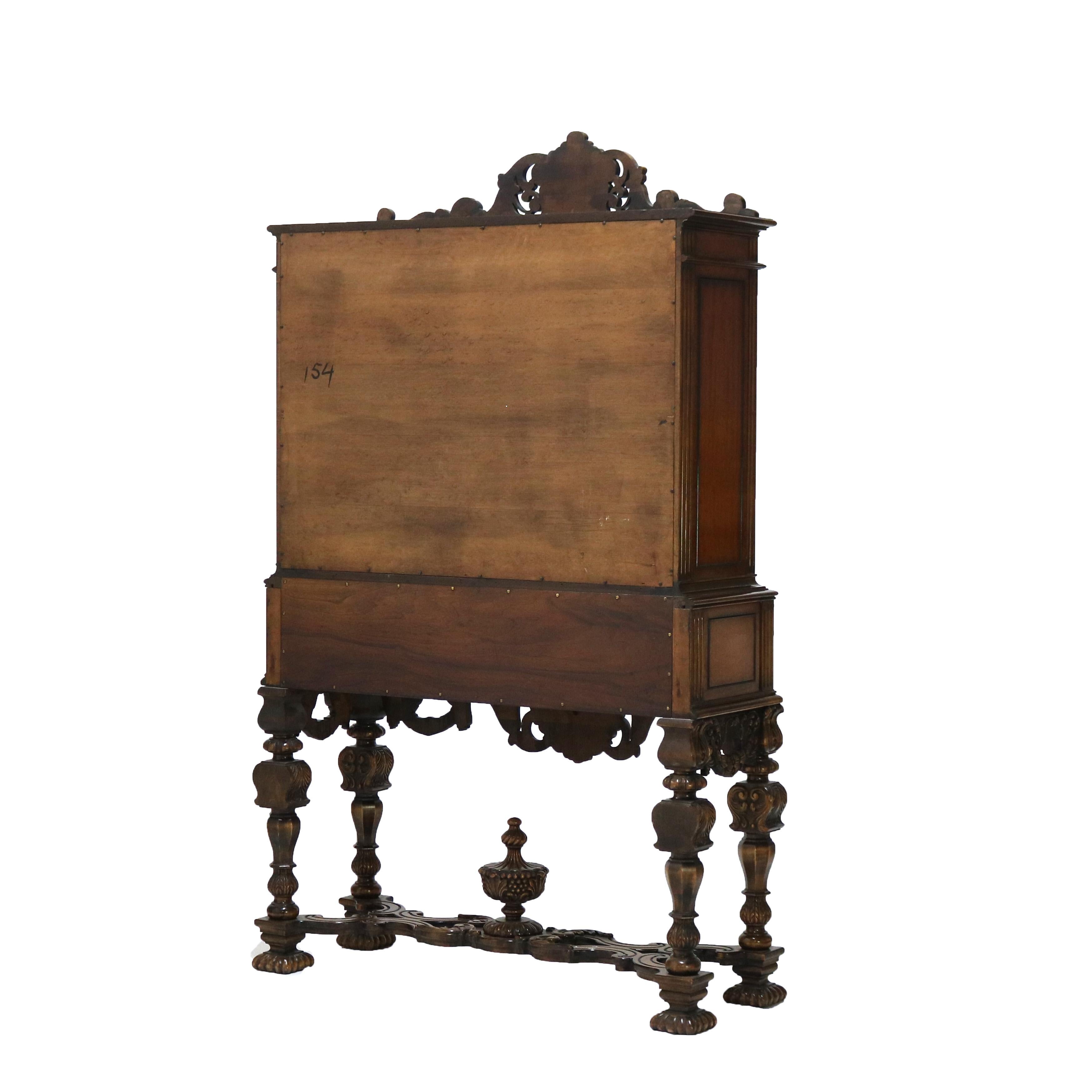 Antique French Style Reticulated Flame Mahogany, Rosewood & Satinwood Credenza 6