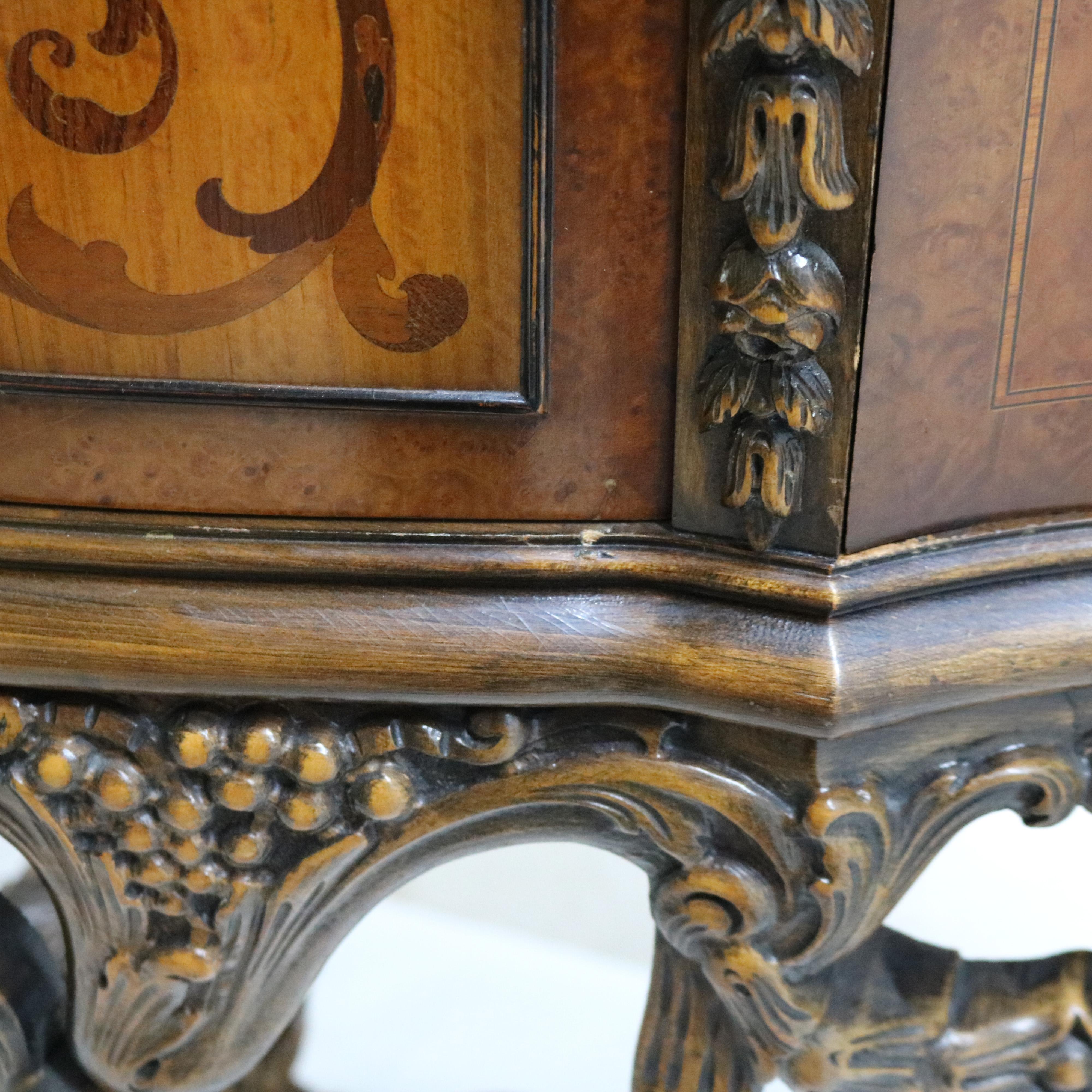 Antique French Style Reticulated Flame Mahogany, Rosewood & Satinwood Credenza 8