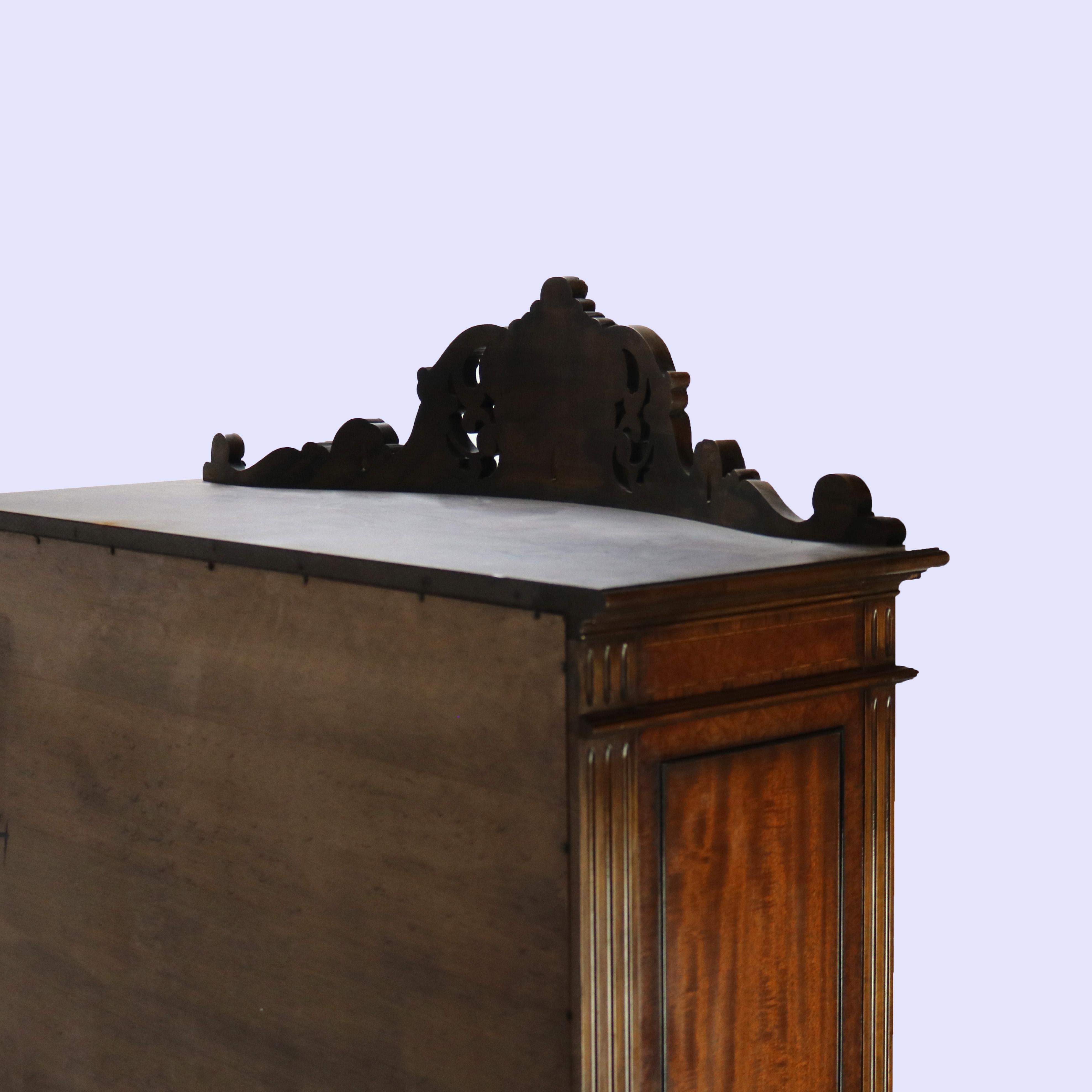 Antique French Style Reticulated Flame Mahogany, Rosewood & Satinwood Credenza 11