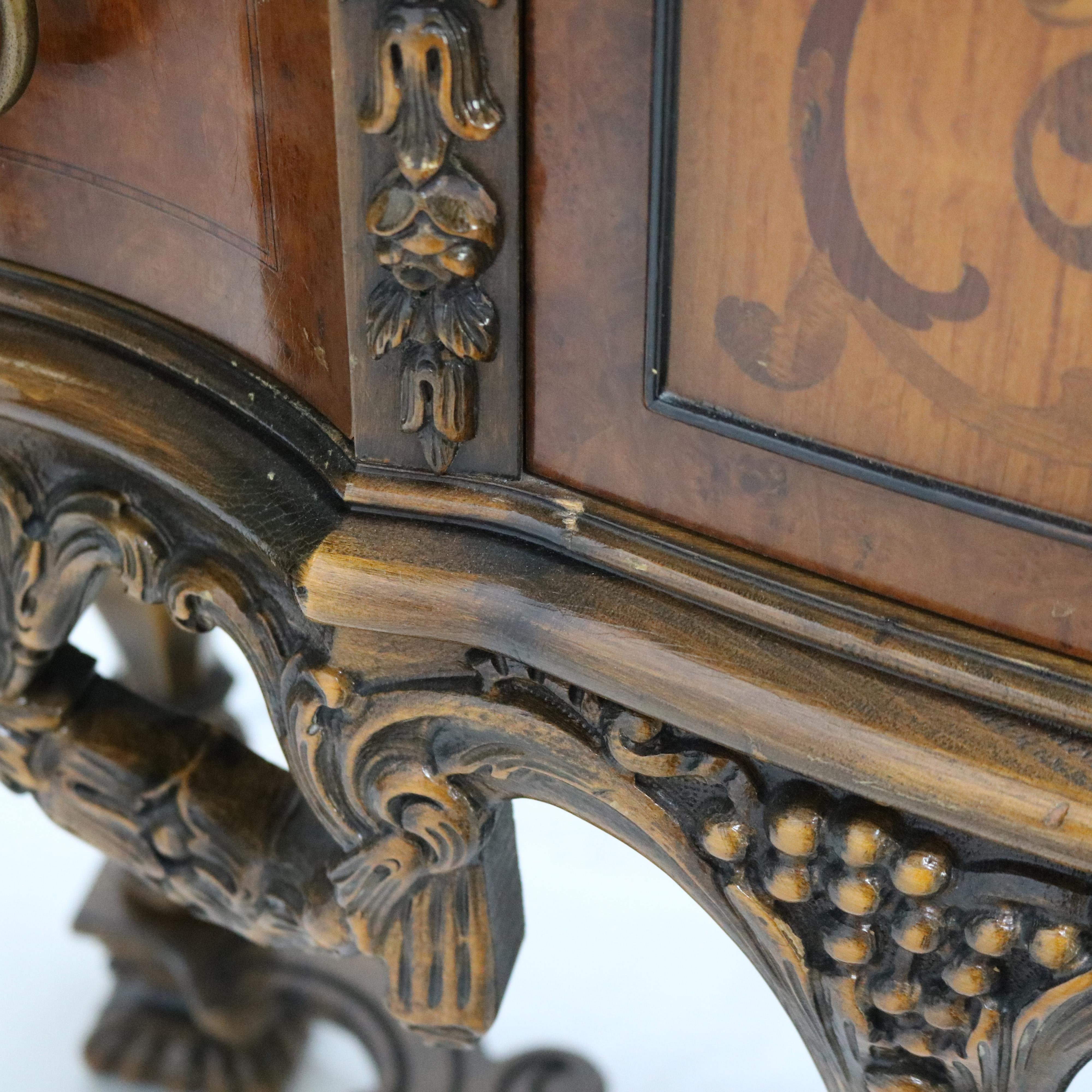 Antique French Style Reticulated Flame Mahogany, Rosewood & Satinwood Credenza 3