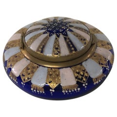 Antique French-Style Round Cobalt Blue Crystal Enameled Round Box