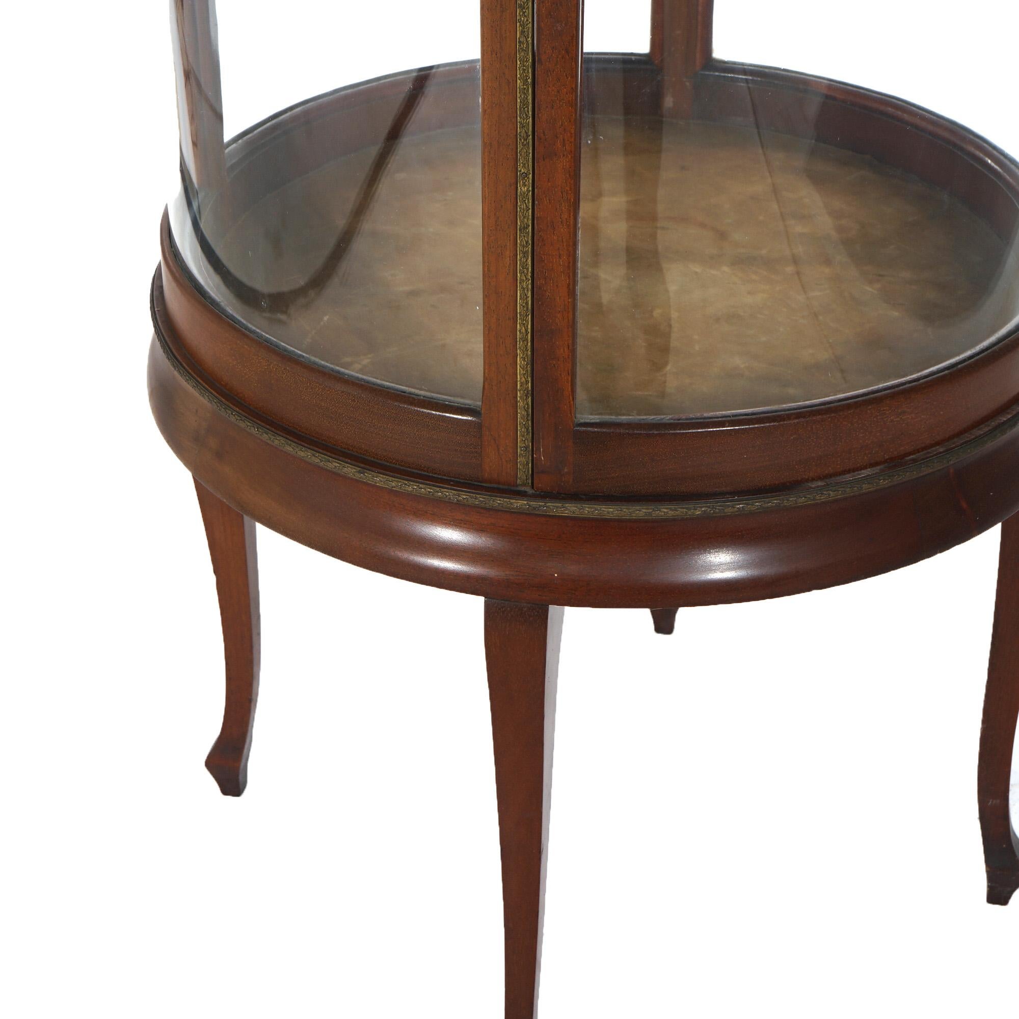 Antique French Style Round Mahogany Display Vitrine with Foliate Ormolu C1900 For Sale 12