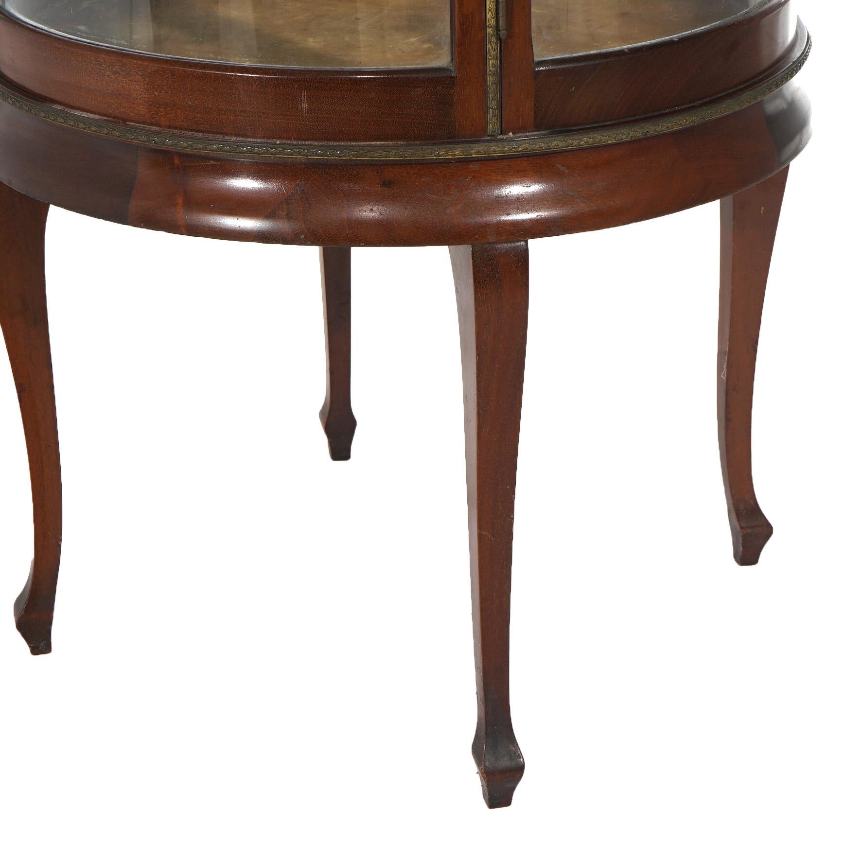 Antique French Style Round Mahogany Display Vitrine with Foliate Ormolu C1900 For Sale 13
