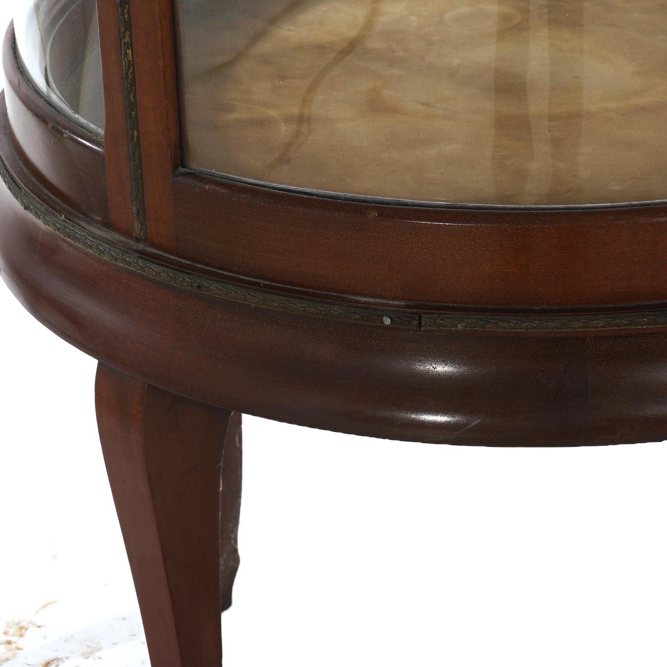 Antique French Style Round Mahogany Display Vitrine with Foliate Ormolu C1900 For Sale 14